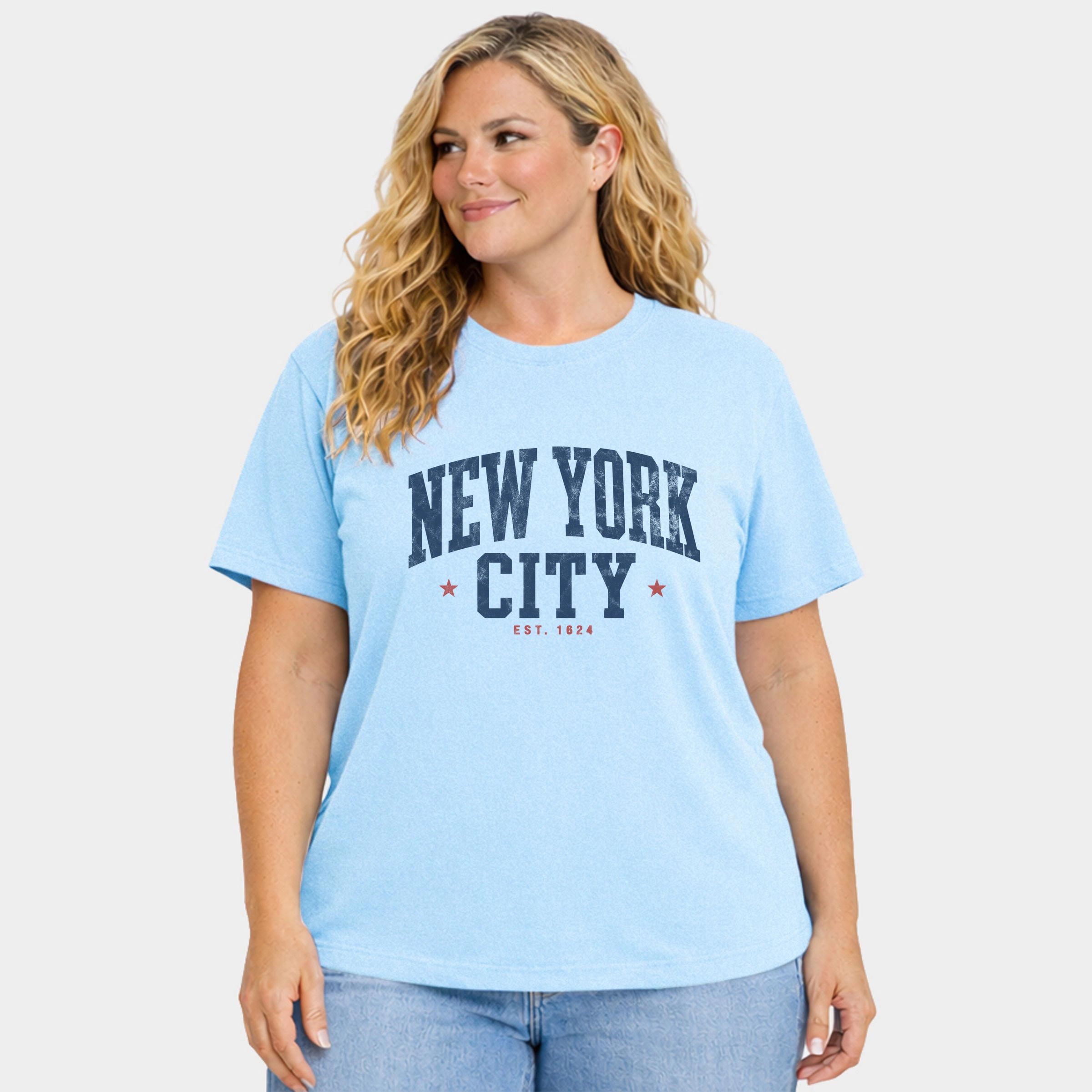 Simply Sage Market - Women's Plus Sized Garment Dyed Graphic T-Shirt New York City Varsity Stars