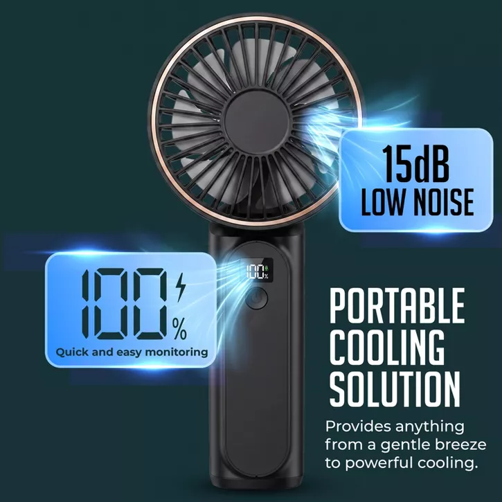 Luminuxe Portable Handheld Fan, USB Rechargeable Foldable Fan w/ 4000mAh Battery, Ultra Quiet 6-Speed Wind LED Display