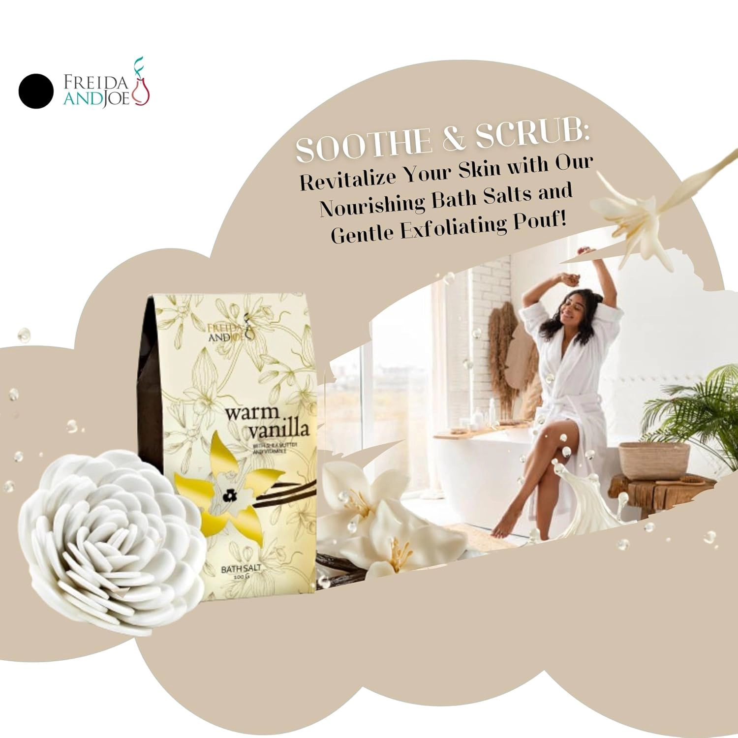 Freida and Joe Women Warm Vanilla Bath and Body Spa Set in a Reusable Beautiful Basket