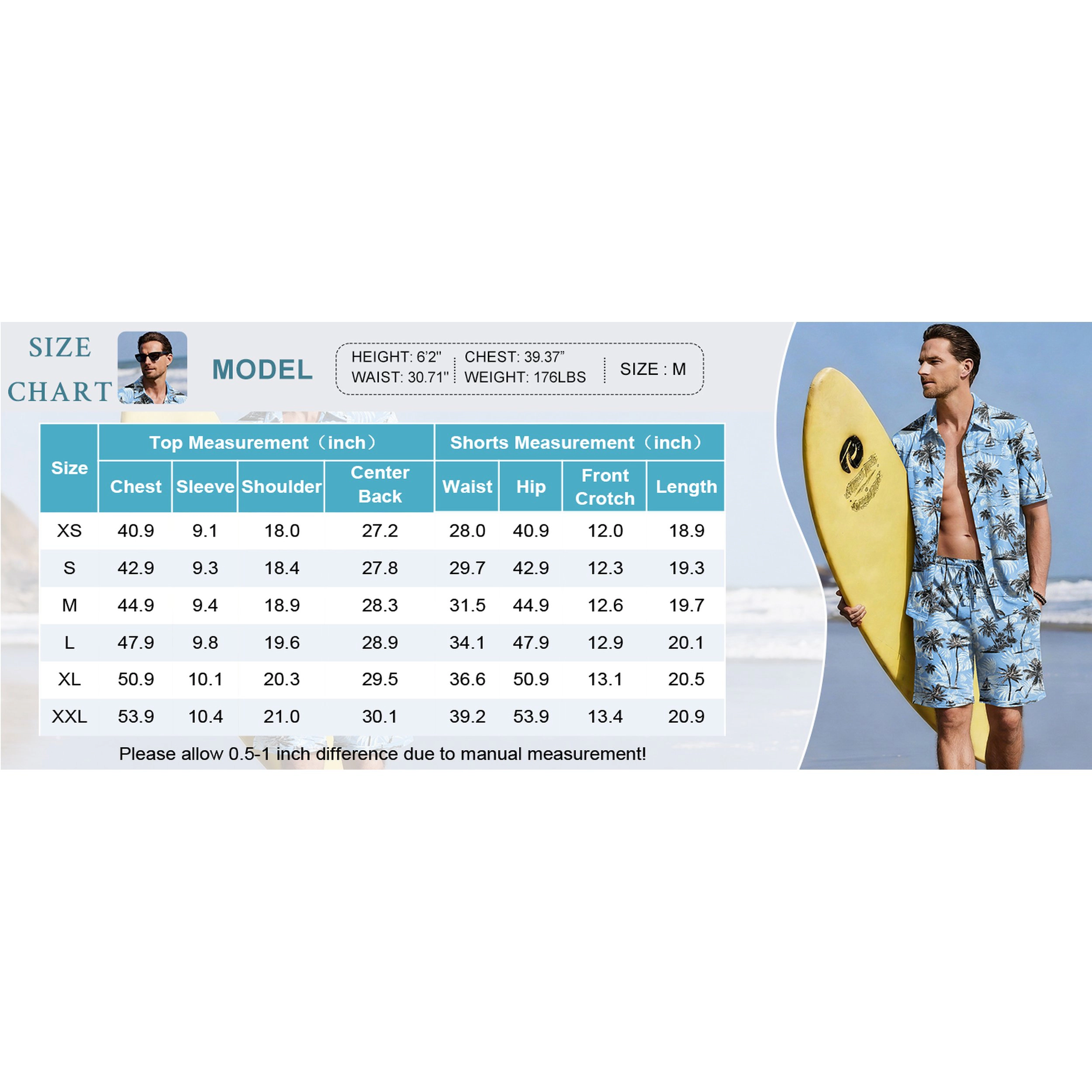 Ekouaer Mens Hawaiian Sets Button Down Shirts and Shorts