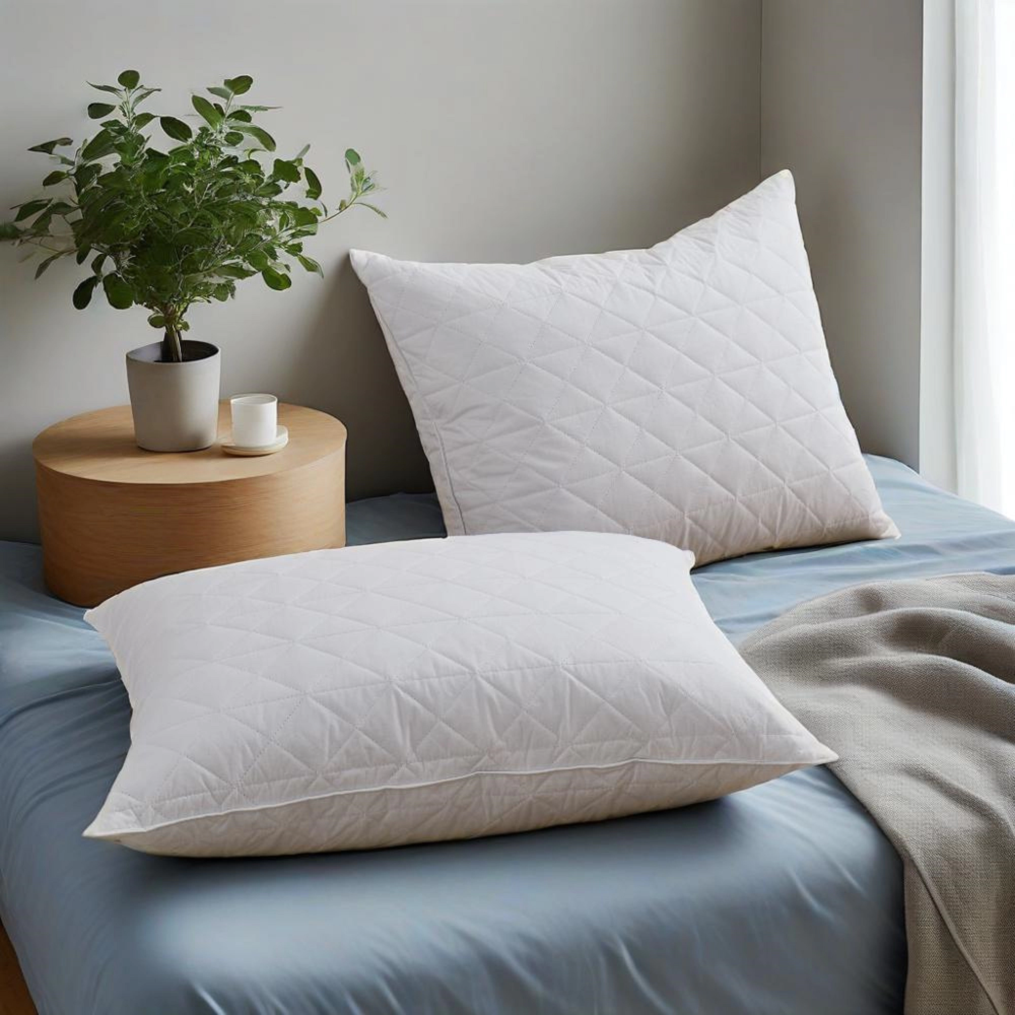 Unikome 100% Cotton Goose Feather Pillows Set of 2, Wave Quilted Design, Medium-Firm Support