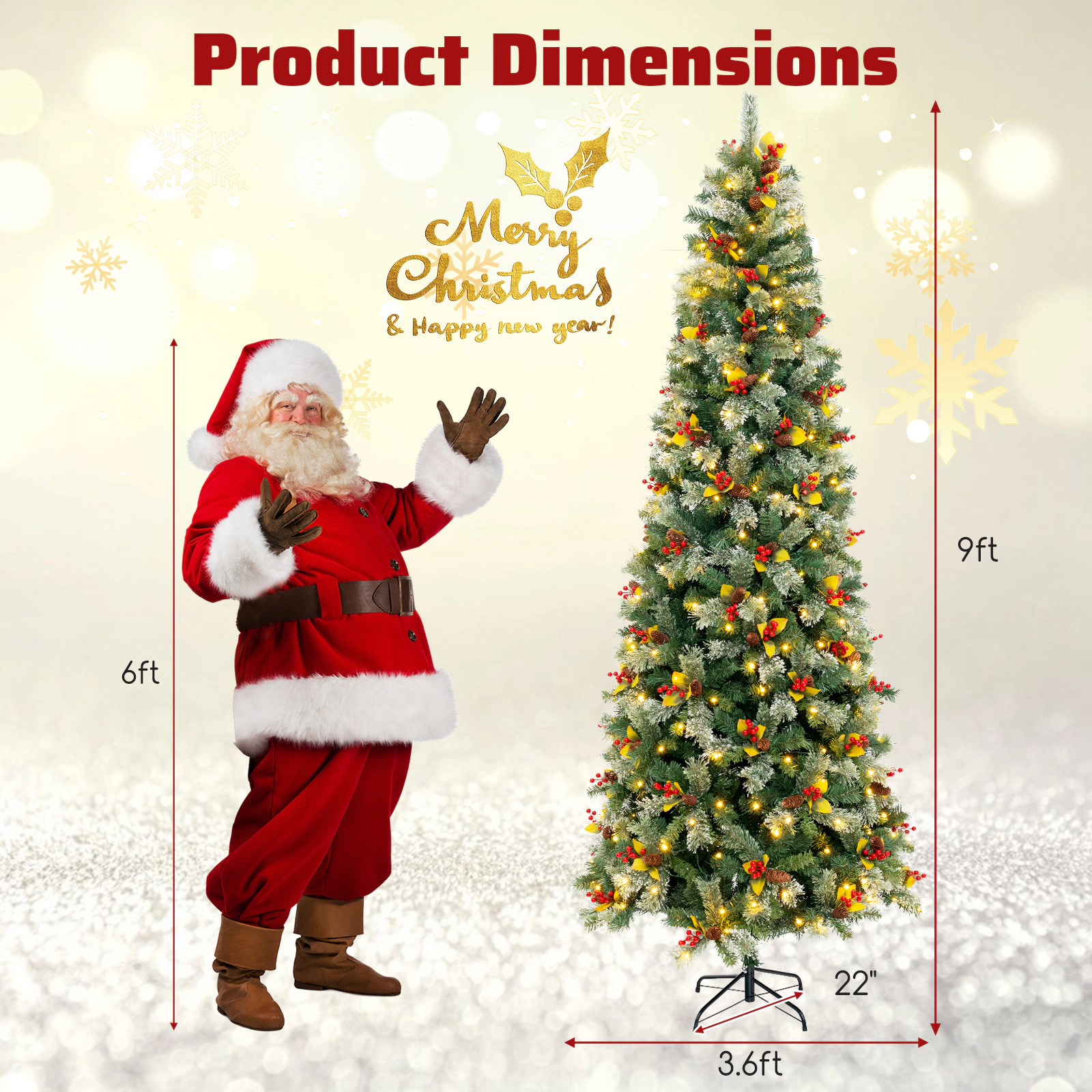 SlickBlue Artificial Christmas Tree with Red Berries and Pine Cones