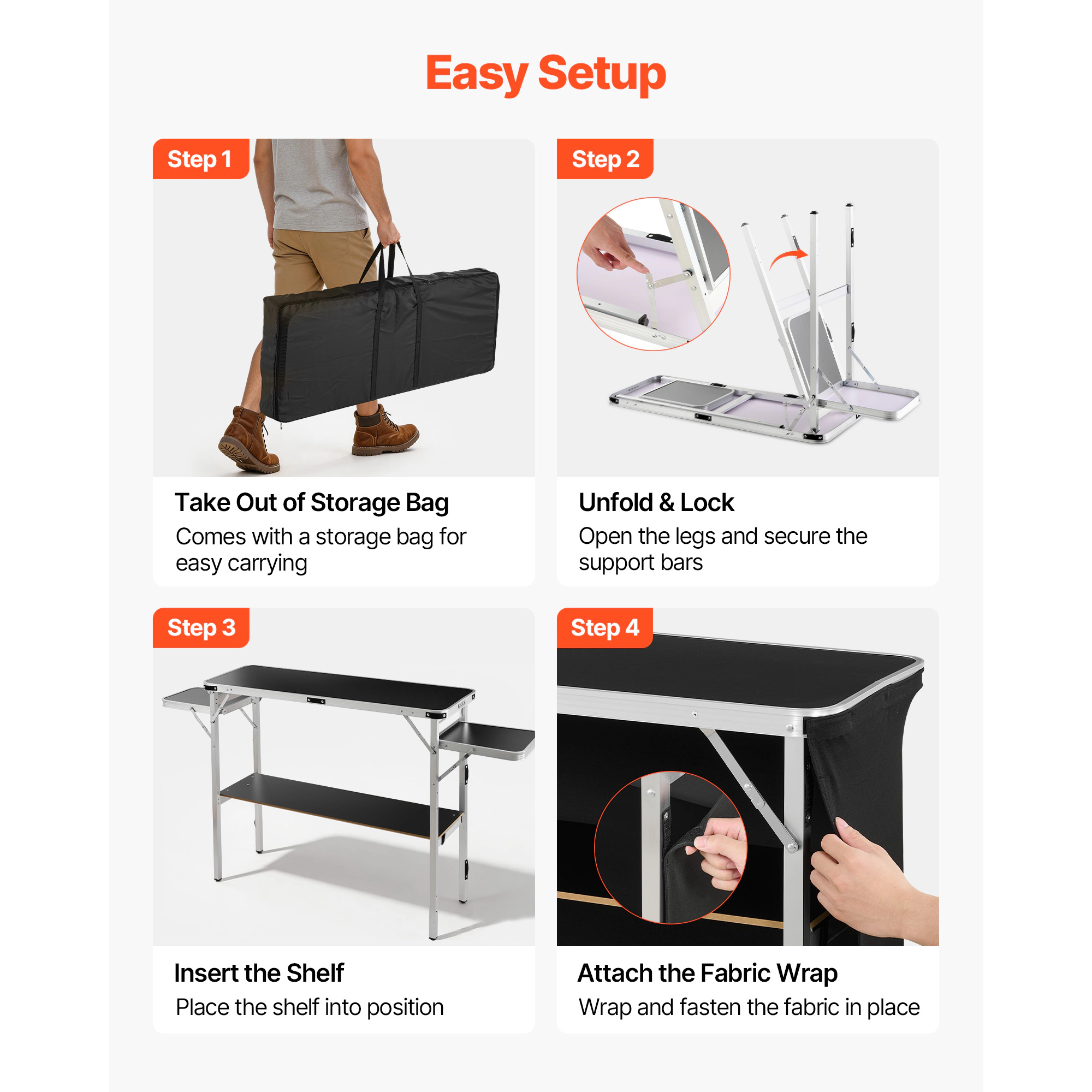 HONGGE Folding Portable Bar Table with Carry Bag Storage Shelf and Detachable Skirt Quick and Easy Setup Foldable