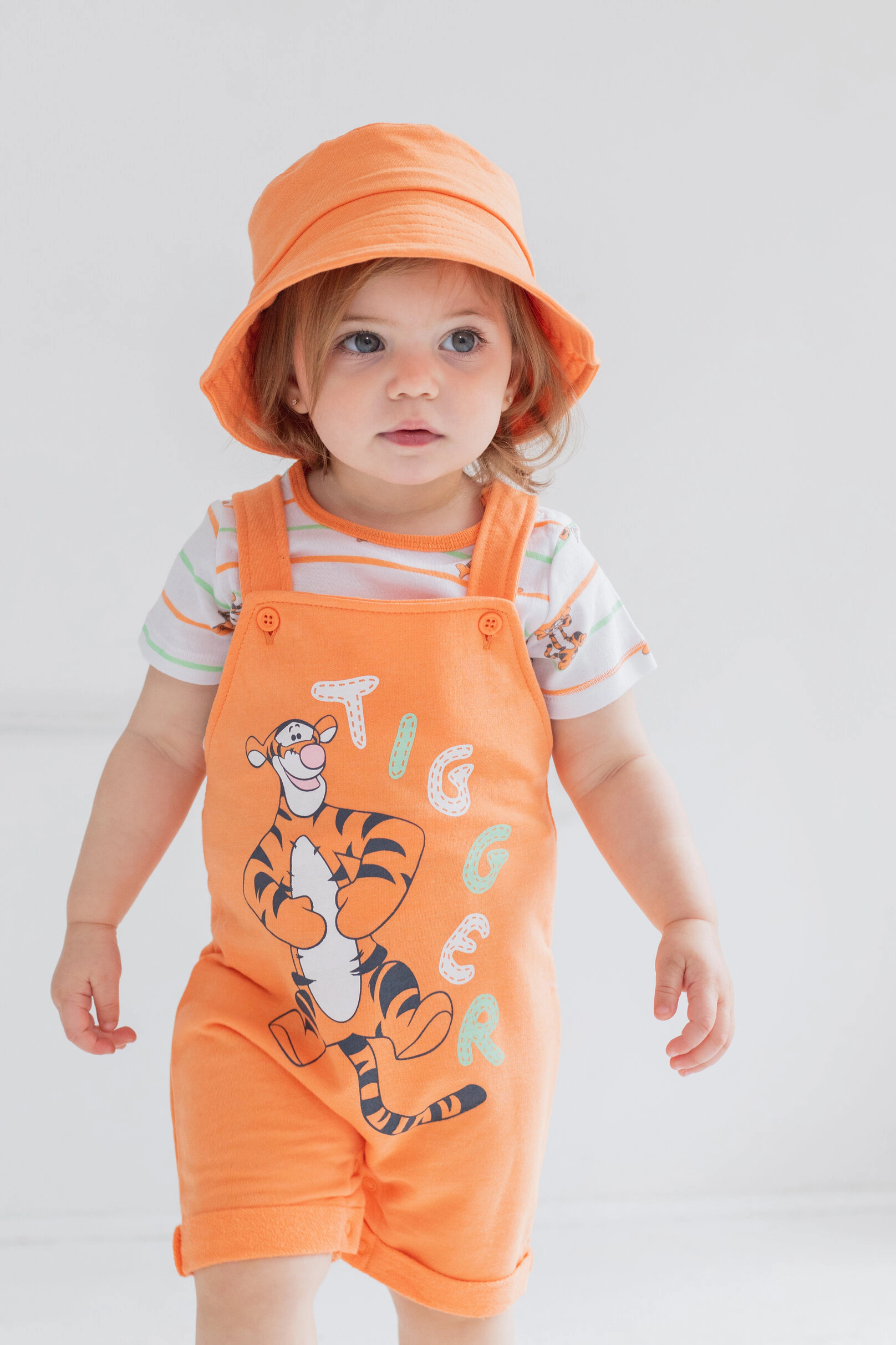 Disney Winnie the Pooh Baby Boys' Shortall and Tee Set with Bucket Hat