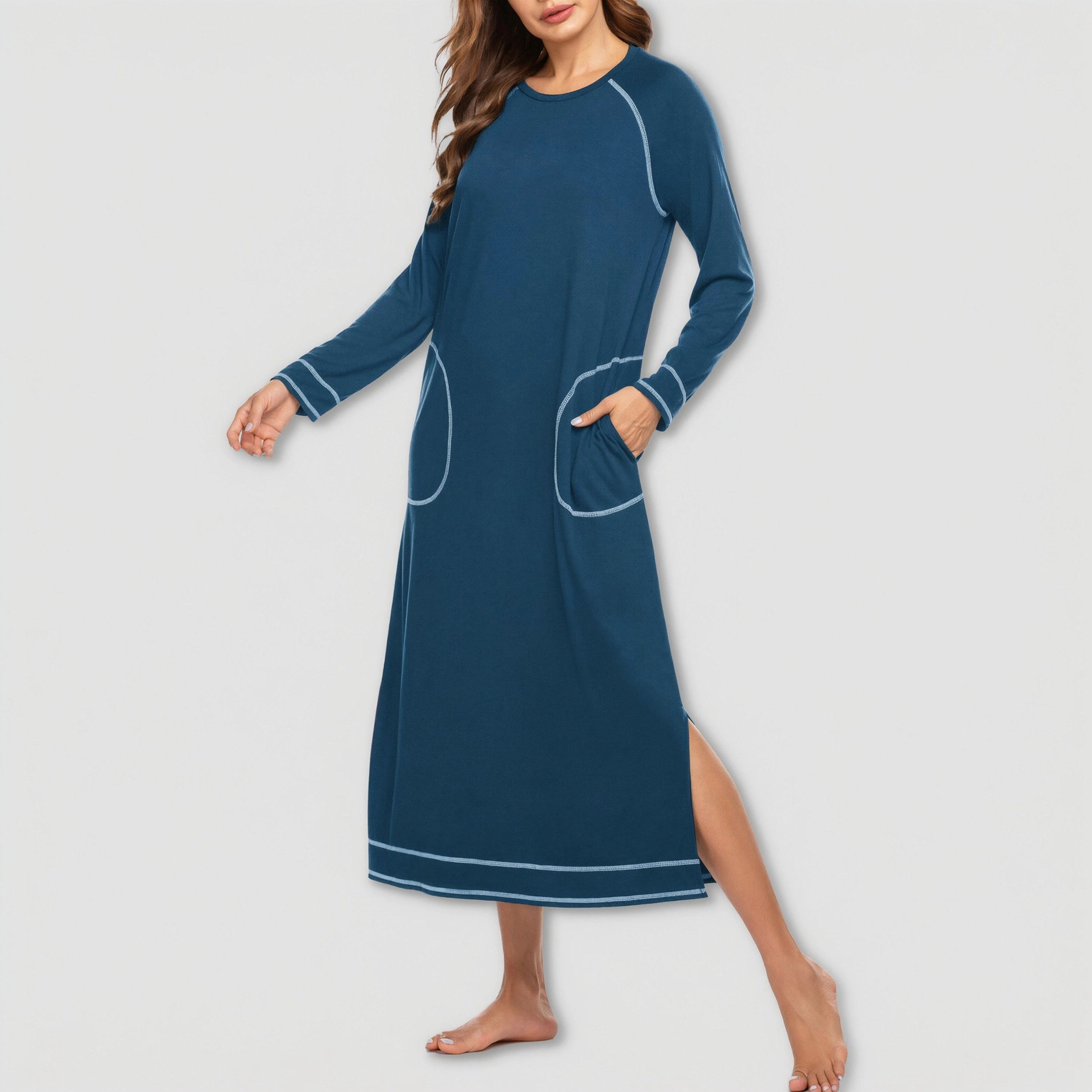 Ekouaer Women's Nightshirt Long Sleeve Nightgown Round Neck Sleepwear Full Length Pajama Dress