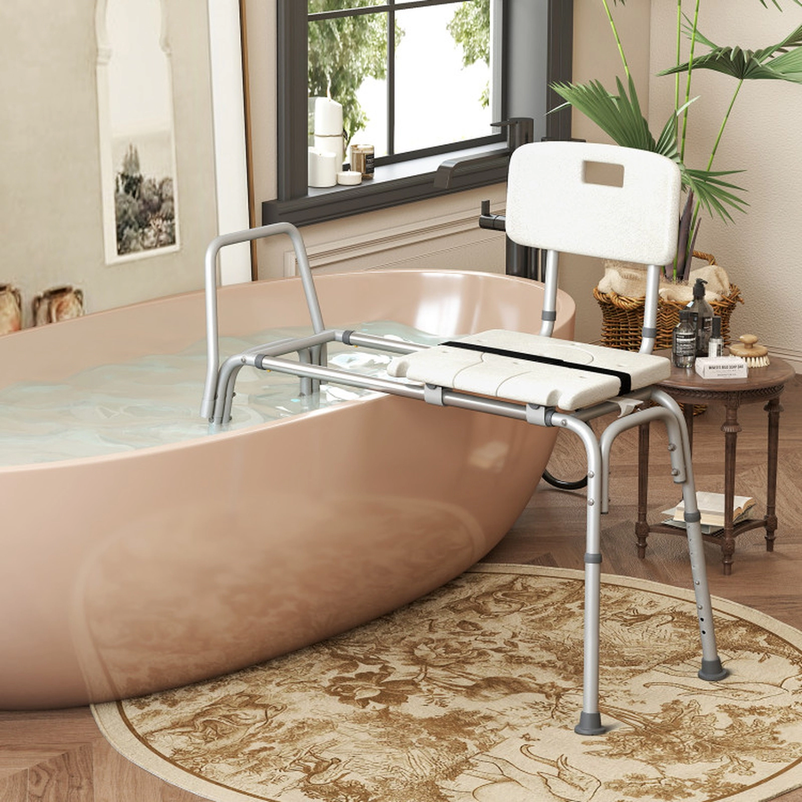 SUGIFT Sliding Tub Transfer Bench with 16.5 x 14 in Sliding Seat 350-lb Capacity White