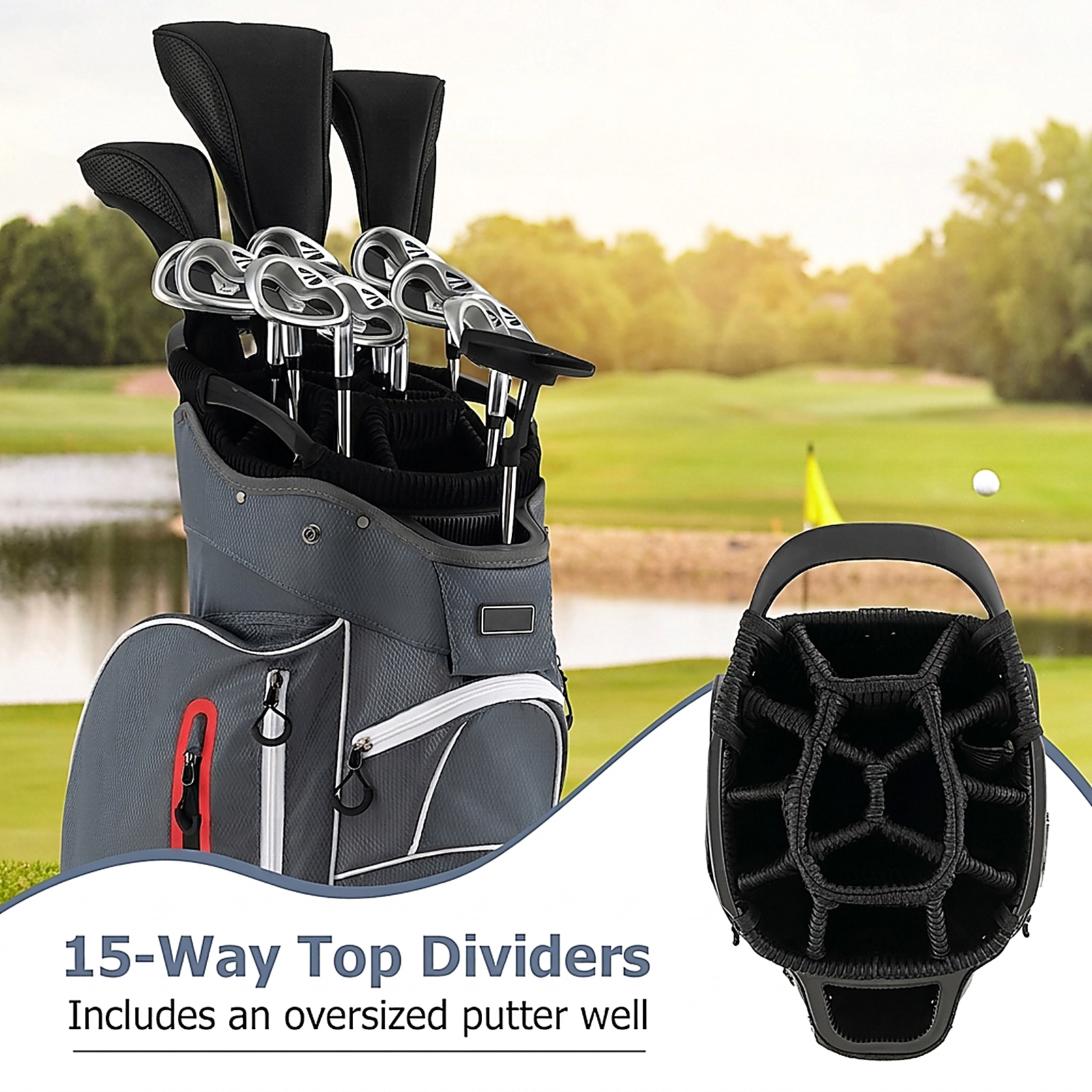 SUGIFT 9.5-in Top Lightweight Polyester Golf Cart Bag 15-Way Dividers 10 x 8.5 in Base 5-lb Net Weight Sports Bag Red