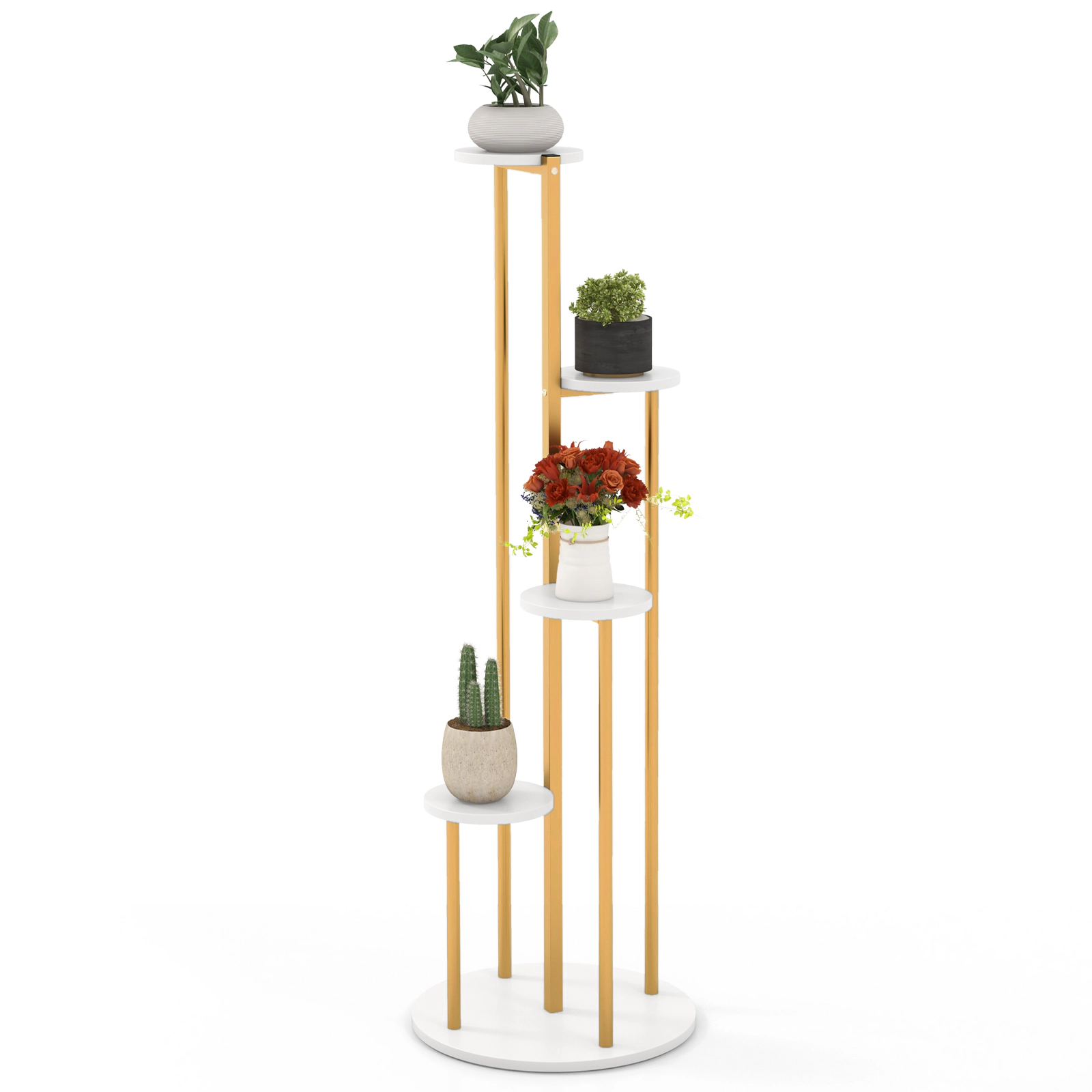 Slickblue 5-Tier Corner Plant Stand White MDF and Gold Metal Display Shelf