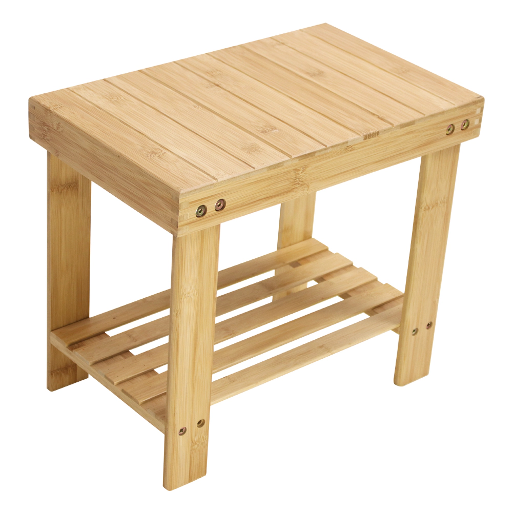 KKTONER Bamboo Step Stool with Storage Shower Bench with Shelf Foot Stool for Bathroom Living Room Bedroom