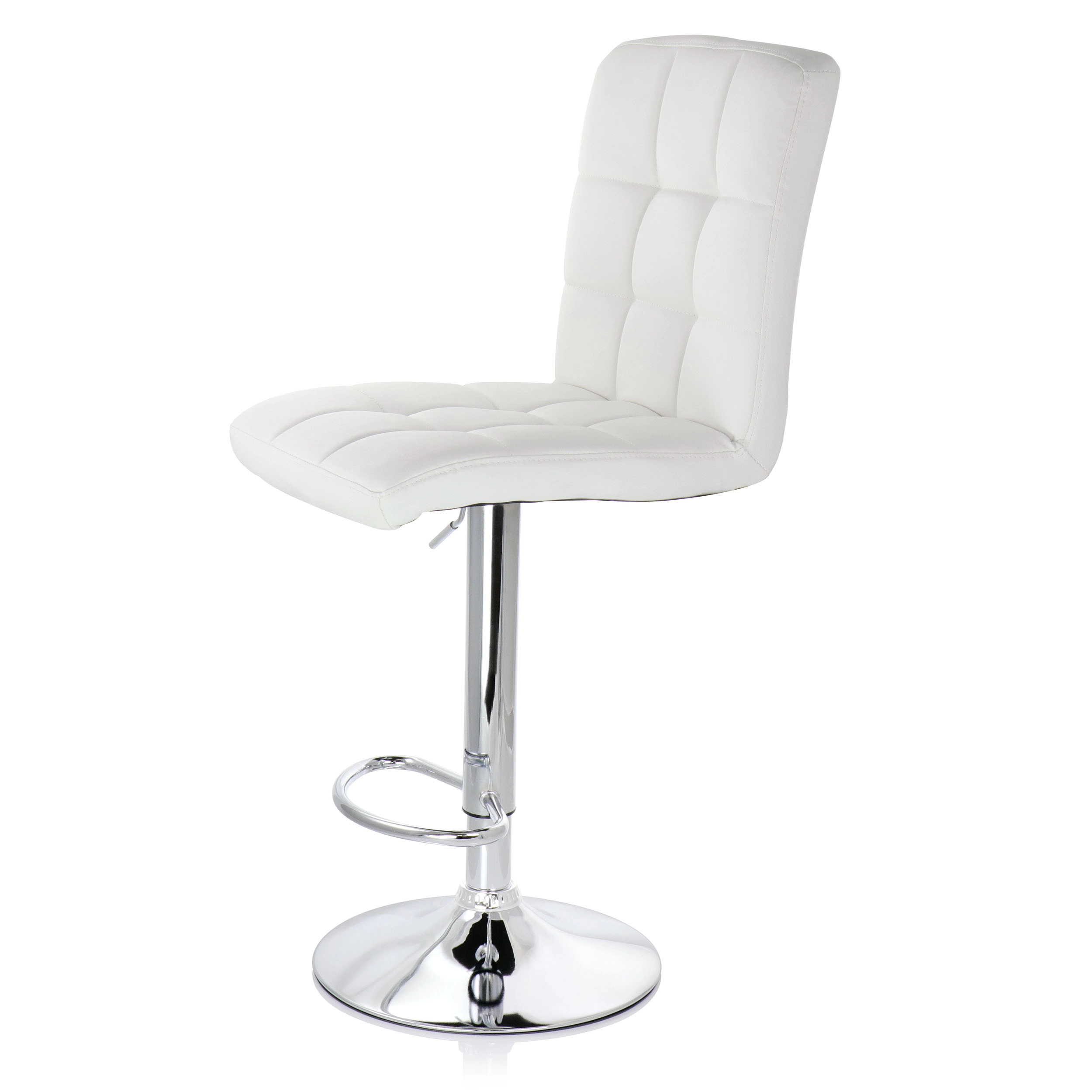 Elama 2 Piece Square Tufted Faux Leather Adjustable Bar Stool in White with Chrome Base