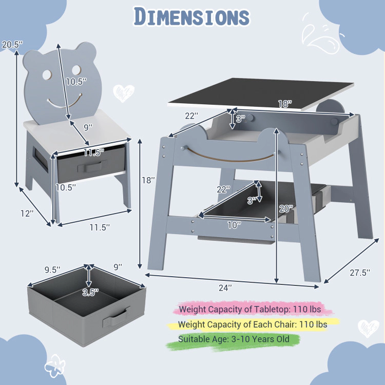 Hivvago 5-In-1 Toddler Table And 2 Chairs Cute Art Desk Set With Reversible Chalkboard Whiteboard