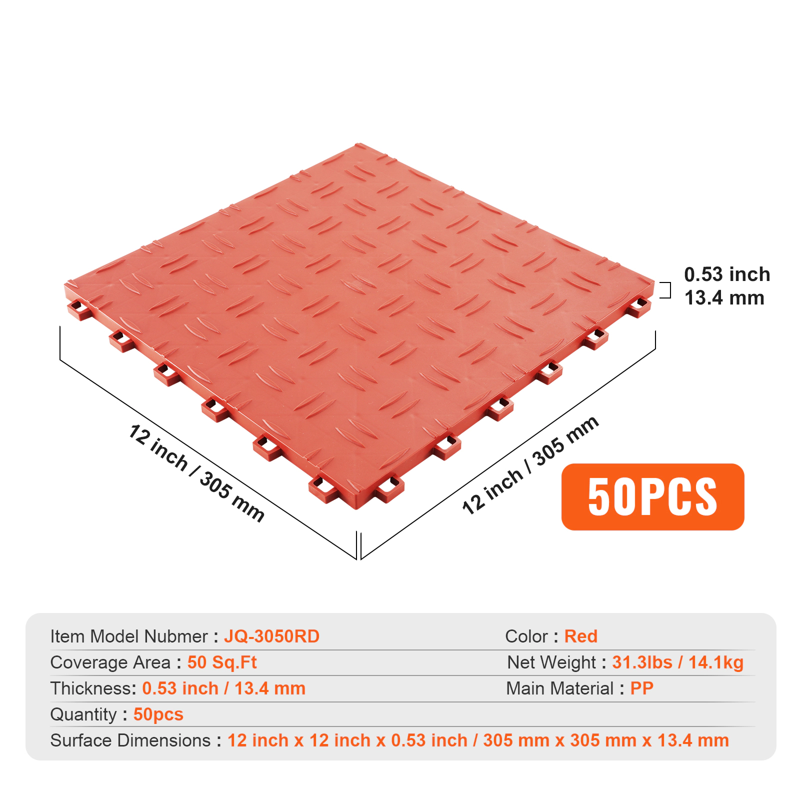 HONGGE Garage Tiles Interlocking 12 x 12 x 0.53 inch Garage Floor Covering Tiles Non-Slip Double-Sided Texture Garage