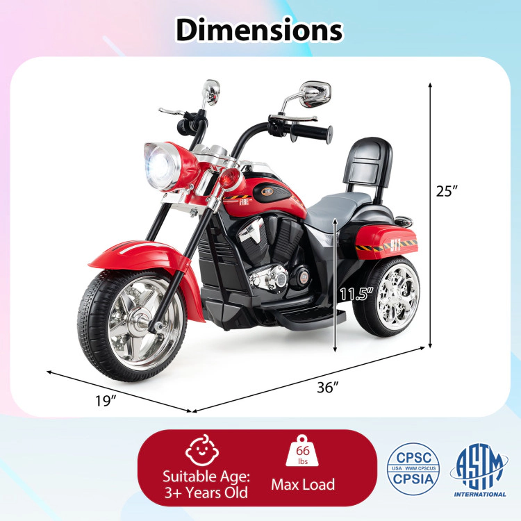 Hivvago 6V Powered Toddler 3-Wheel Motorbike Ride On Toy with Horn and Headlight
