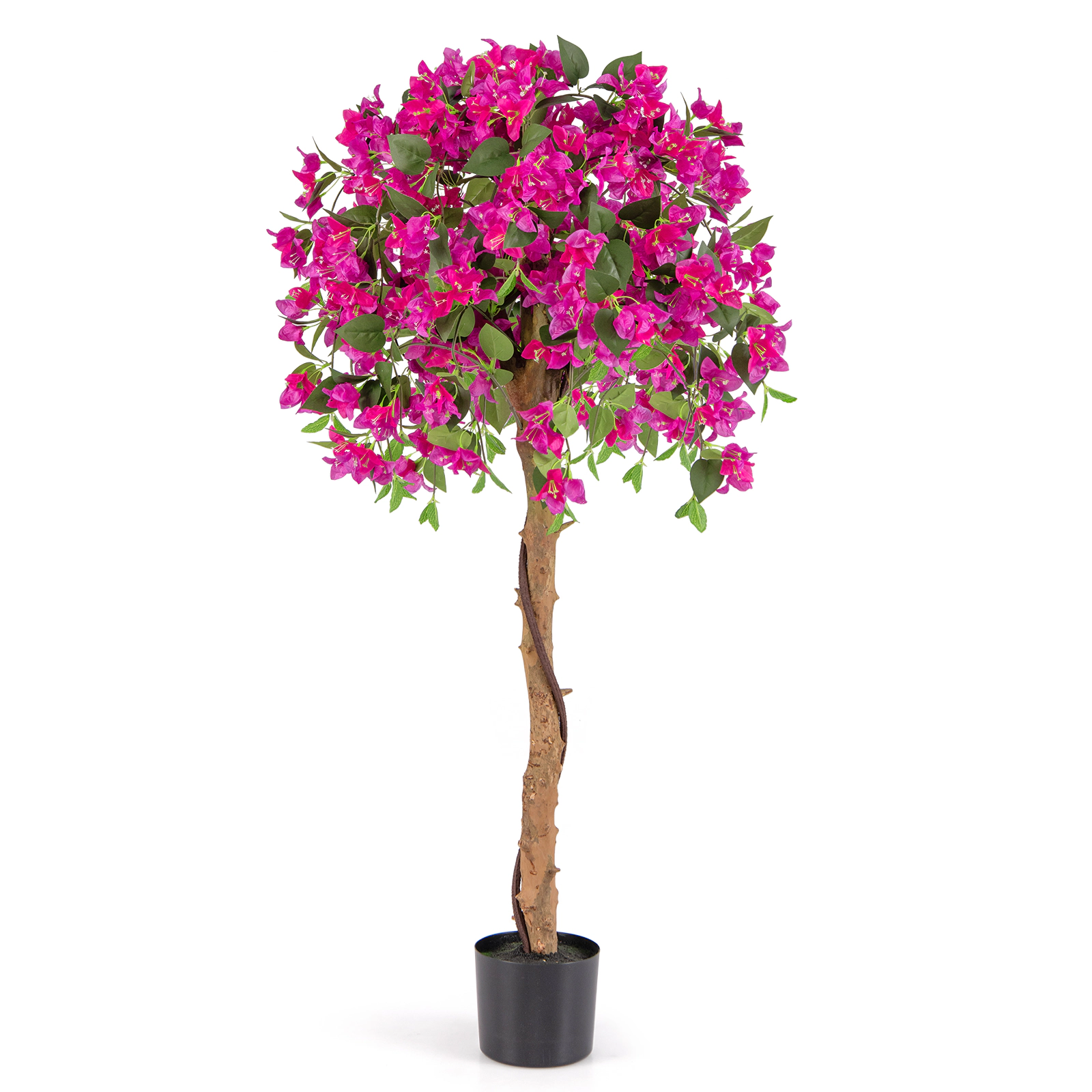 SUGIFT 4.5-Foot Artificial Azalea Tree with Cement Pot Red and Green Foliage