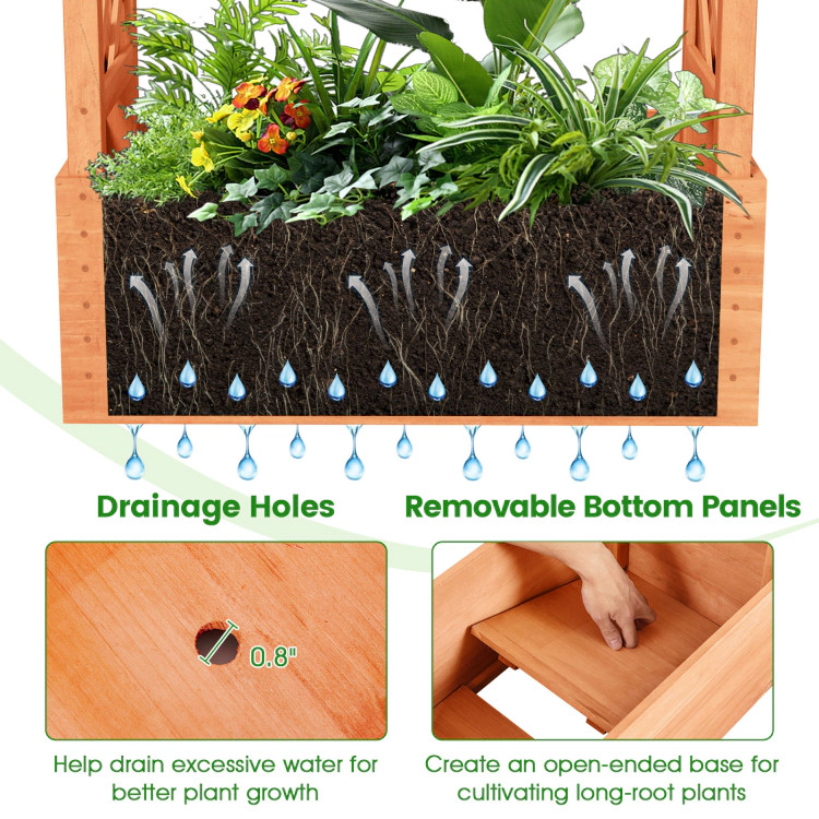 Hivvago Raised Garden Bed with Side Trellis and Hanging Roof and Drainage Hole-Orange