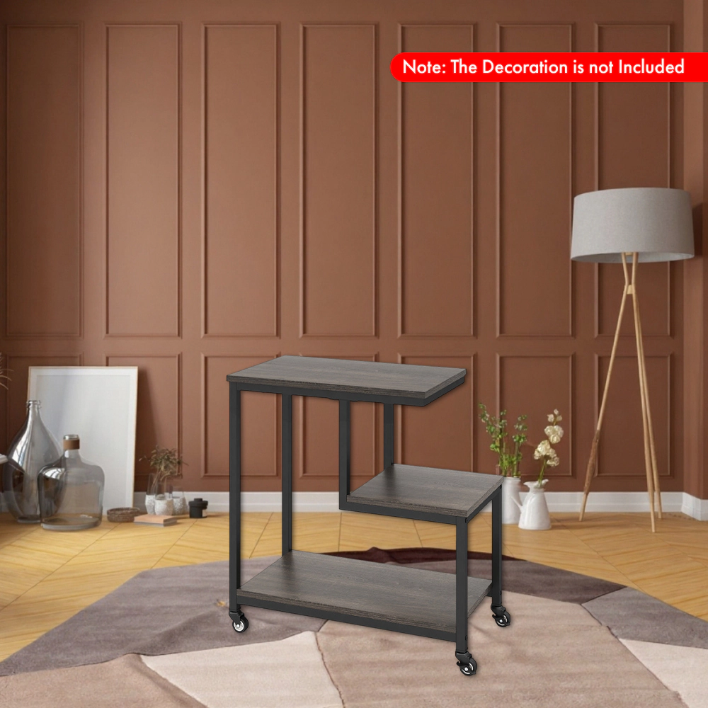 Hivvago Three-Tier G-Frame Rolling Side Table with Open Storage Shelves