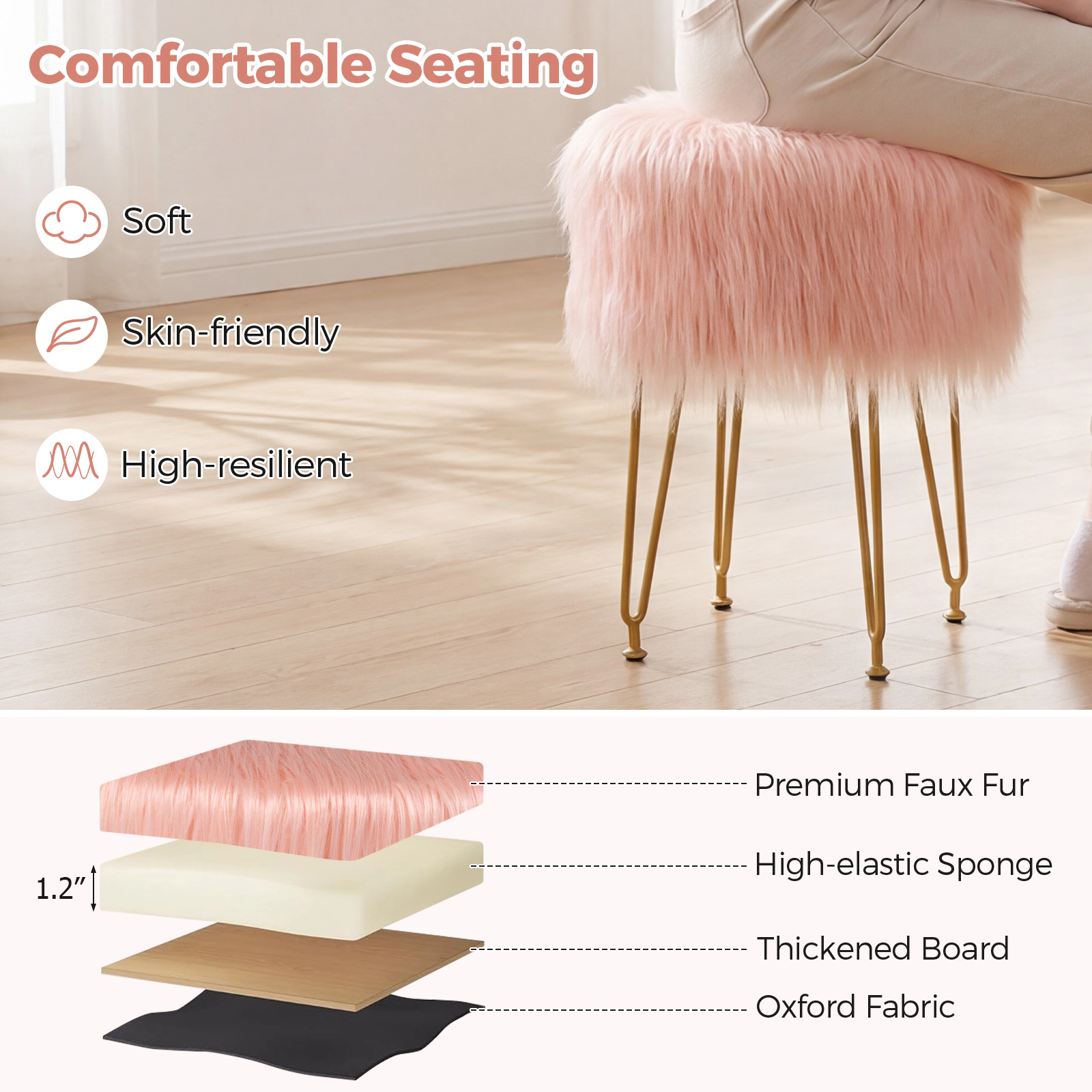 Hivvago Bedroom Vanity Stool with Metal Legs