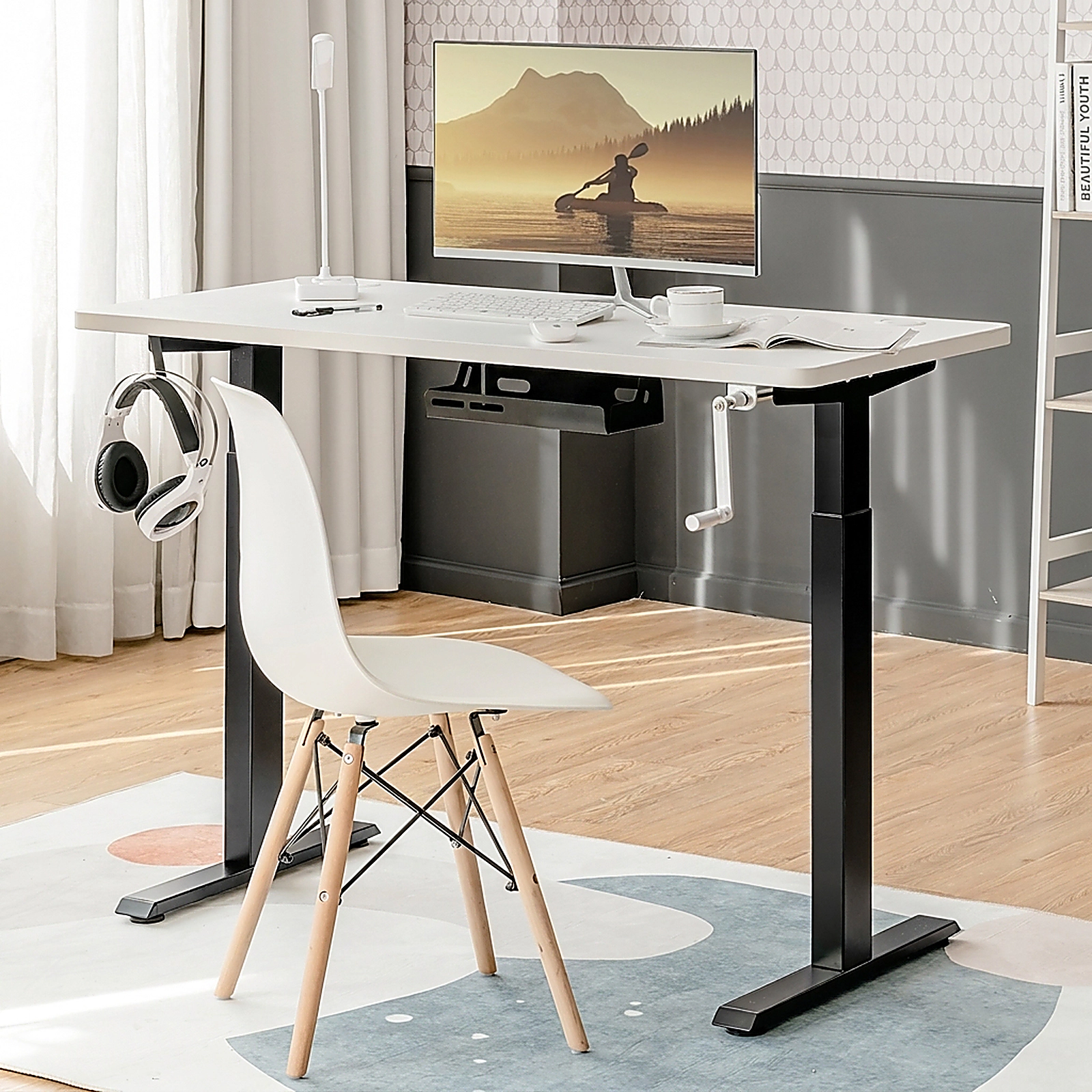 SUGIFT Hand Crank Sit to Stand Desk Frame Height Adjustable Standing Base 110-Lb Capacity 41-in x 23-in Steel Black