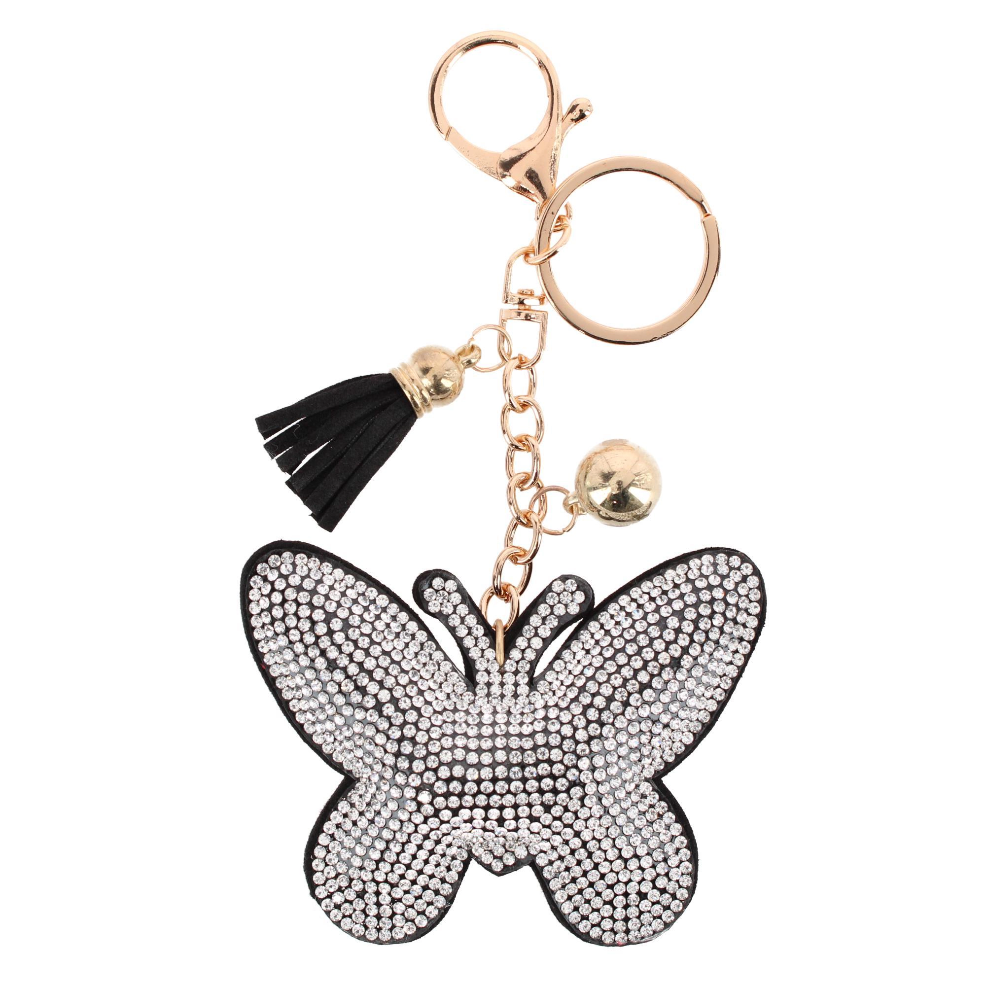 CTM Women's Glittery Rhinestone Butterfly Bag Charm & Key Chain