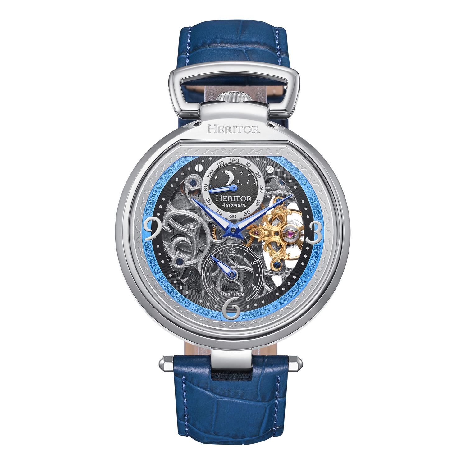 Heritor Automatic Lincoln Leather-Band Skeleton Watch with Moon Phase