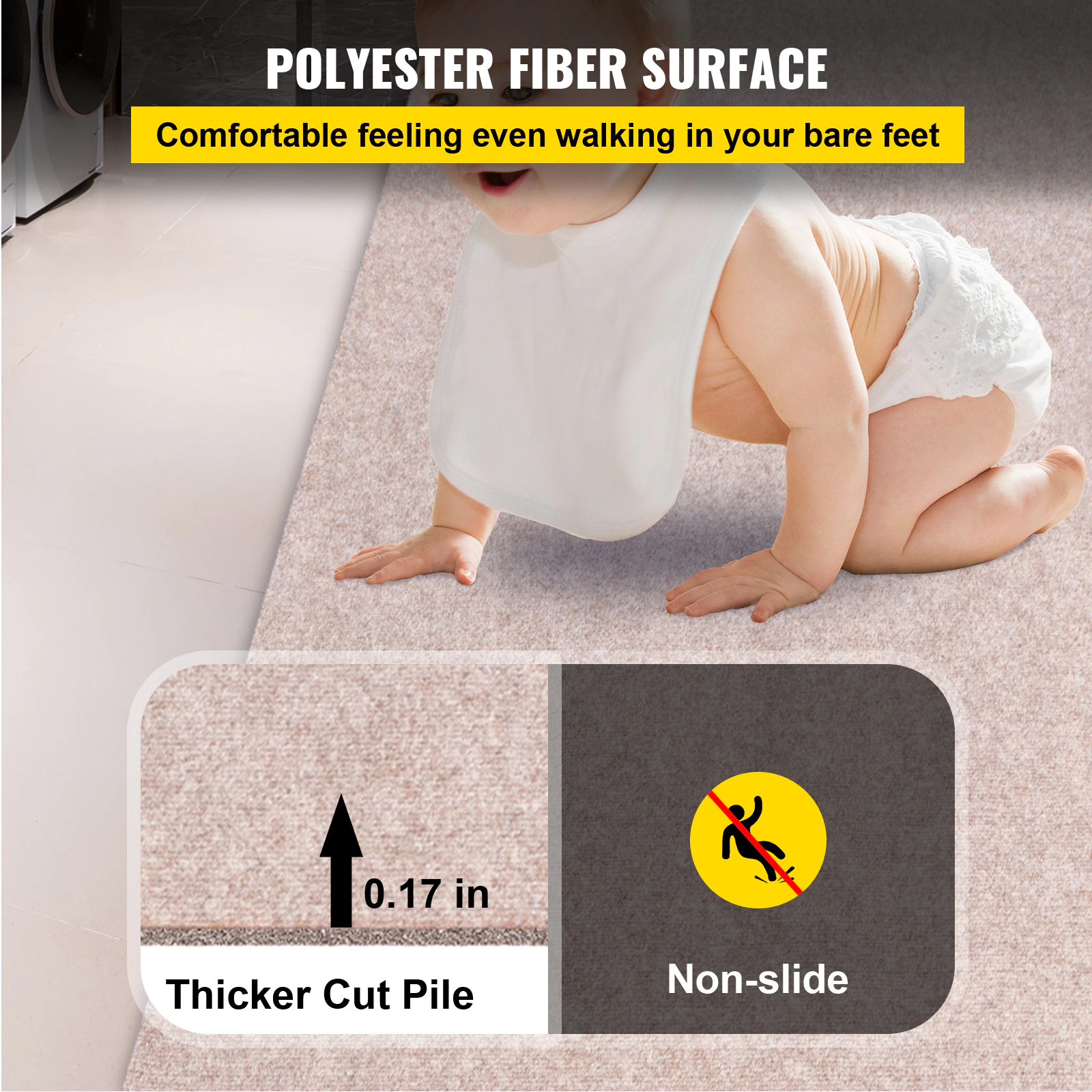 HONGGE Gray Marine Carpet 6 ft Boat Carpet Rugs Indoor Outdoor Rugs for Patio Deck Anti-Slide TPR Water-Proof Back Cut
