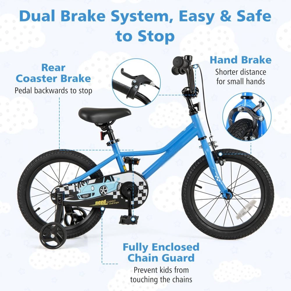 SUGIFT Blue Removable Training Wheels Carbon Steel Frame and Adjustable Seat Kids Bike