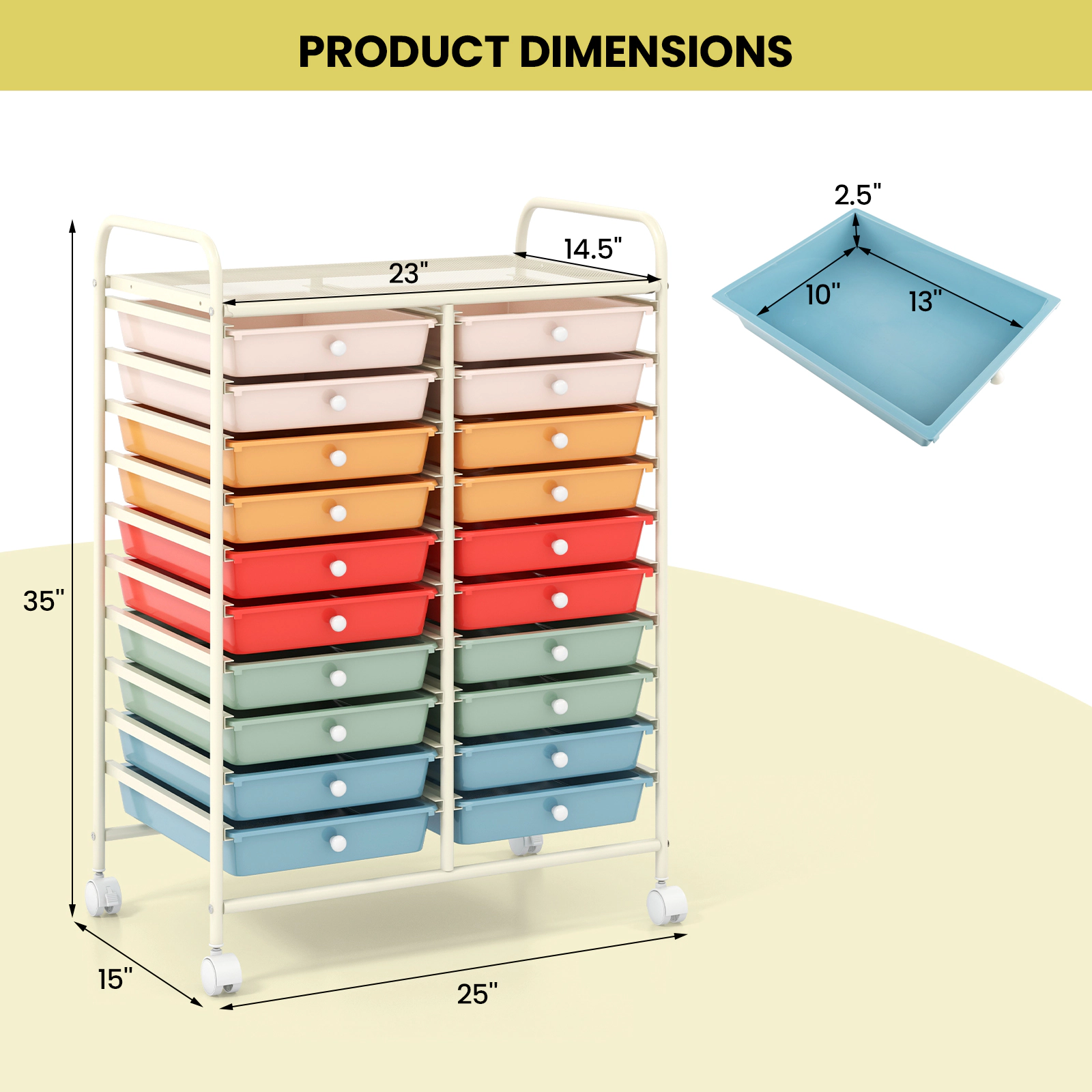 SUGIFT 20-Drawer Rolling Storage Cart with Removable Drawers Steel Frame Top Shelf and Lockable Wheels