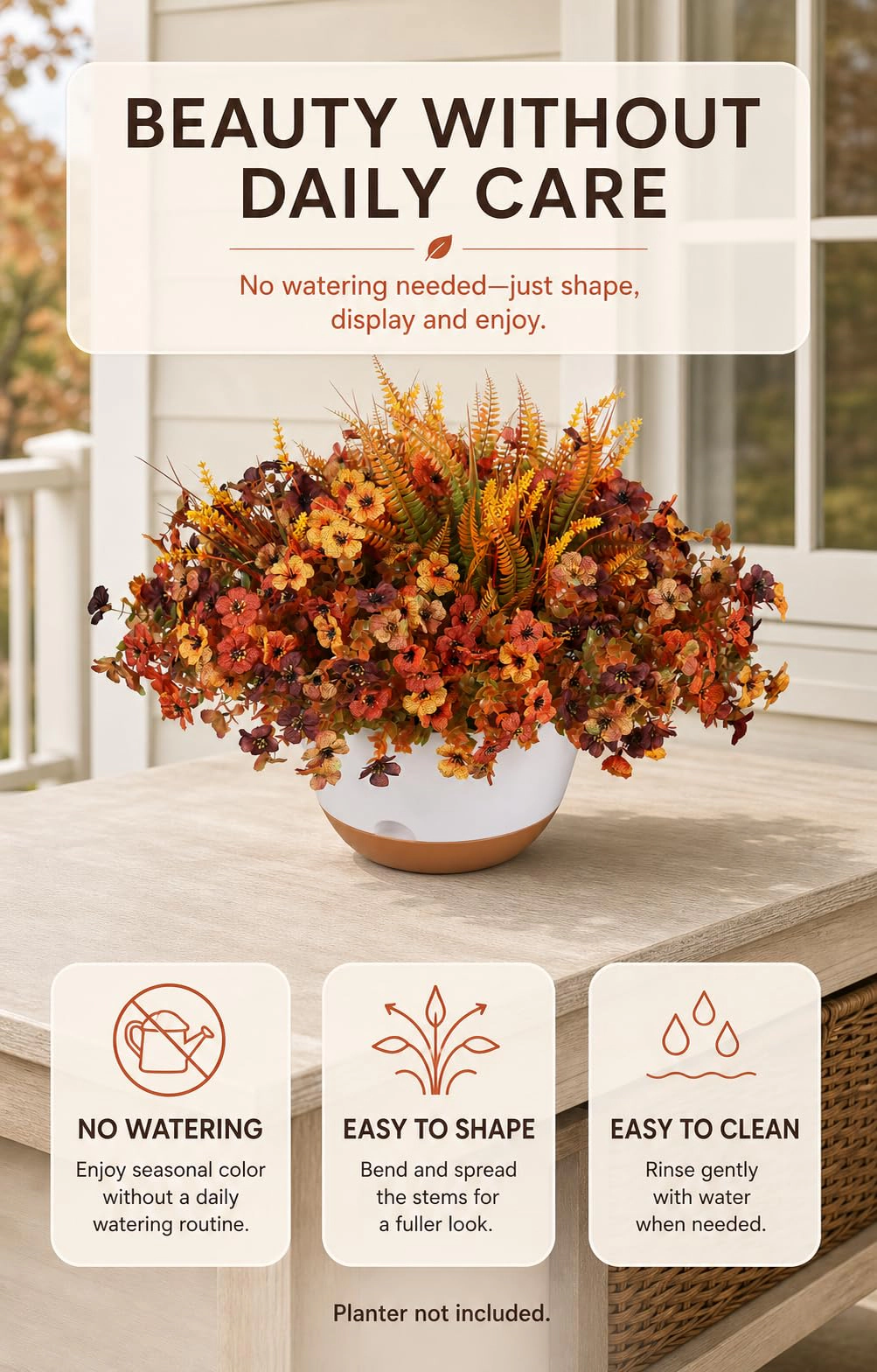 PUPWE 20 Stems Faux Fall Flowers For Outdoor Planters Full & Layered