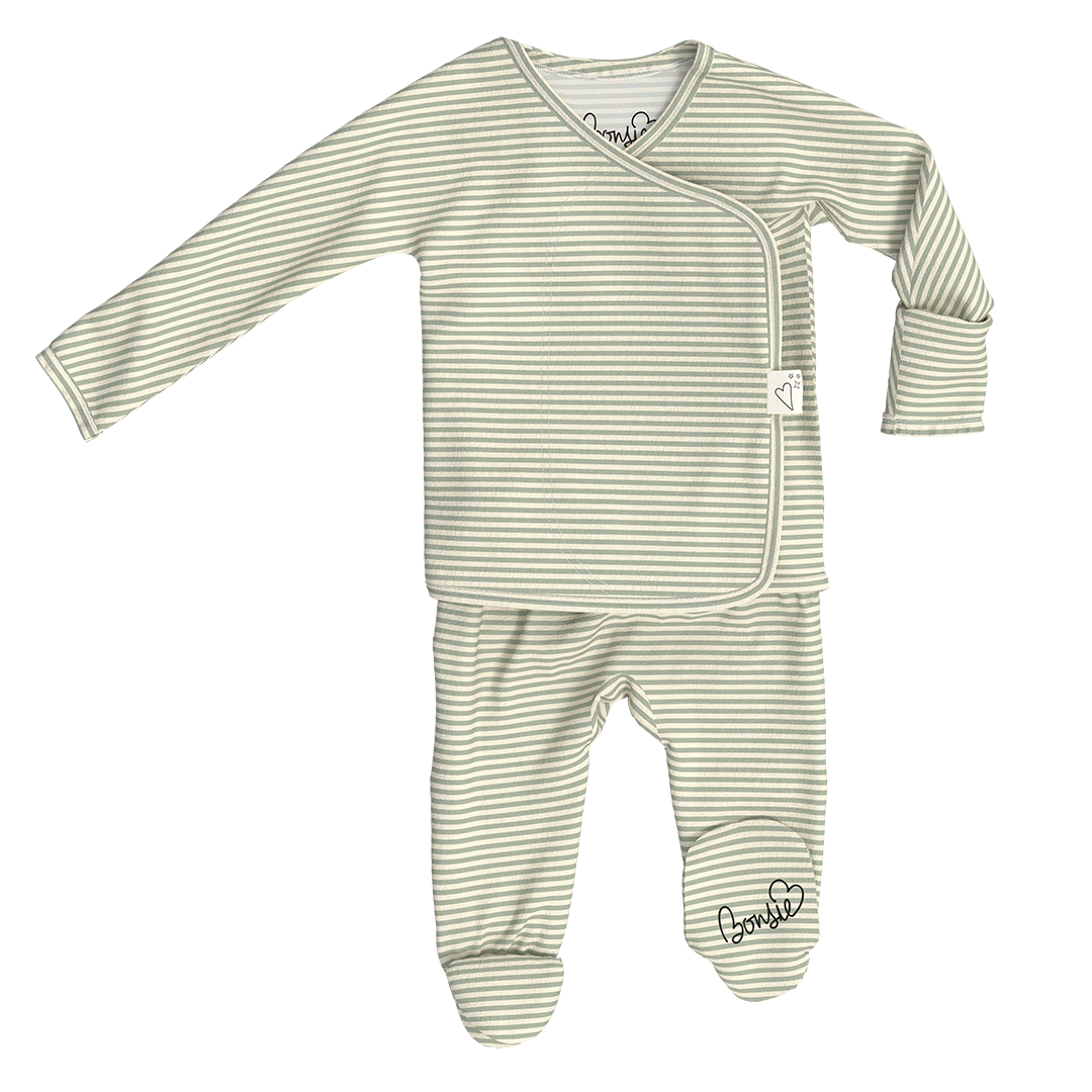 Bonsie Footie - Mint Twist, Wrap-Front Skin-to-Skin Baby