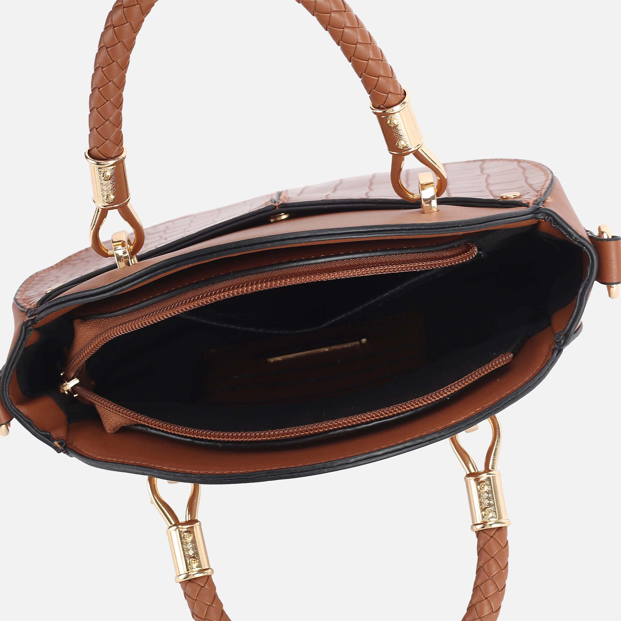 Mia K Collection Nobella Croco Crossbody Bag - Vegan Croc-Embossed Faux Leather, Gold-Tone Hardware