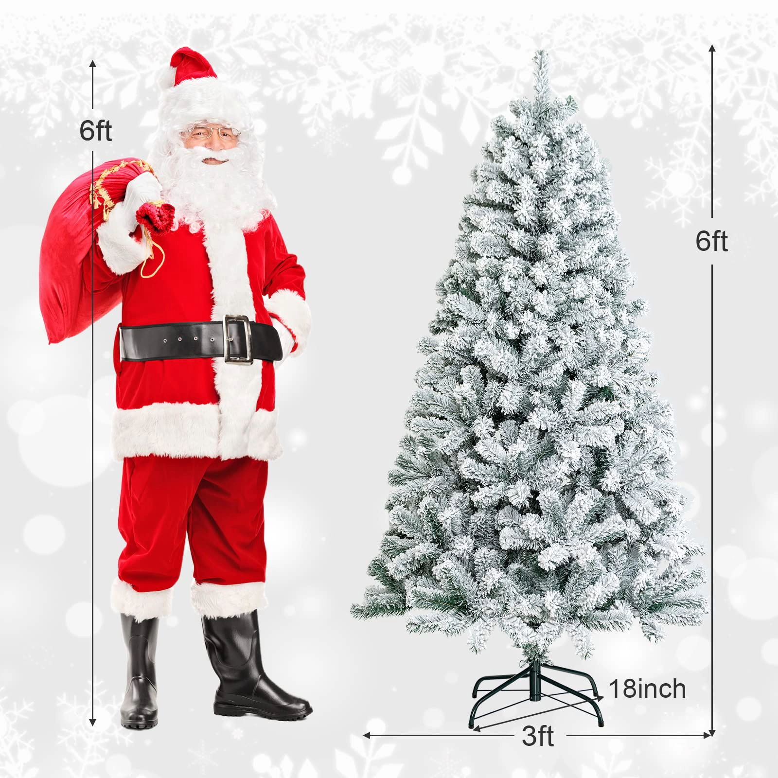 Glintex 6-Ft Snow Flocked Christmas Tree with X-Shaped Metal Stand, White