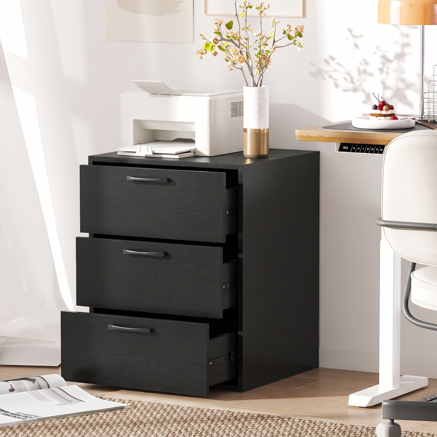 LJG 3 Drawer Nightstand with Wood Grain Finish and Storage for Living Room Bedroom Study