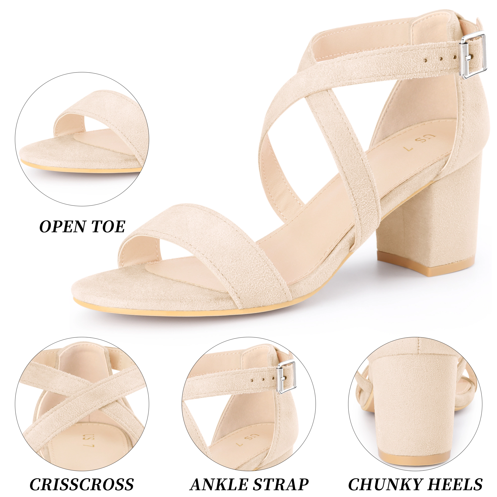 BLISSFUL STEP Women's Crisscross Ankle Strap Block Heel Sandals