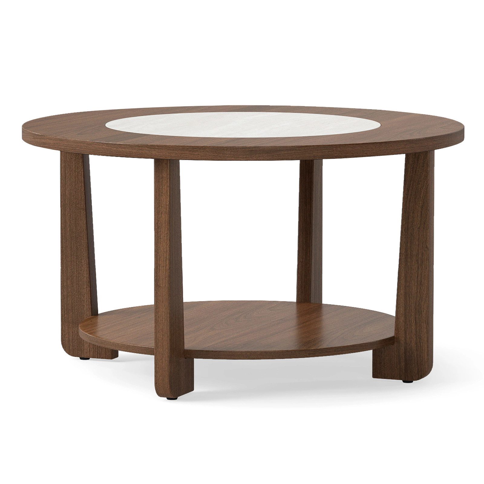 LJG Farmhouse Accent Round Coffee Table with 2-Tone Tabletop and Open Storage Shelf for Living Room