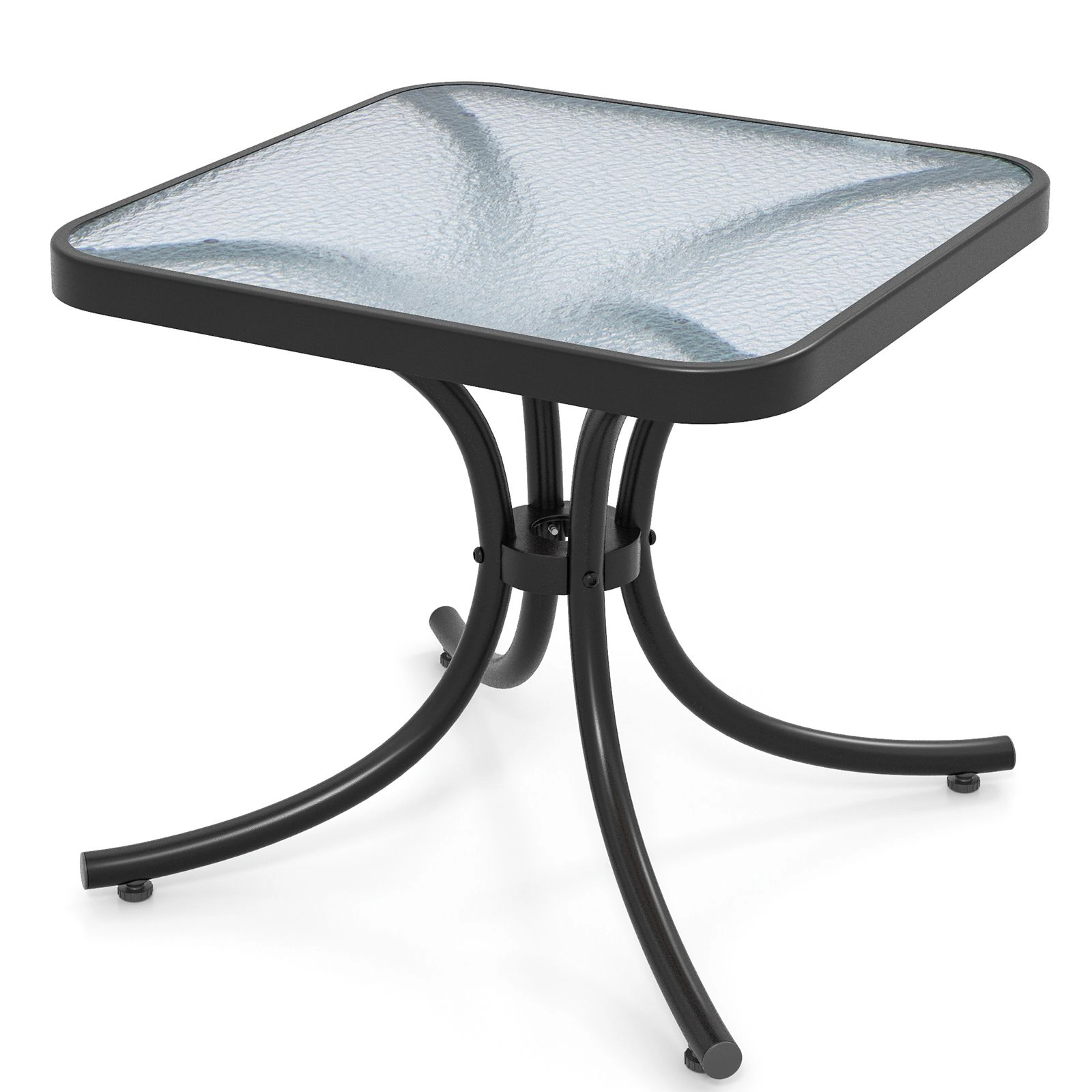 SlickBlue Outdoor Side Table with Tempered Glass Top and Metal Frame