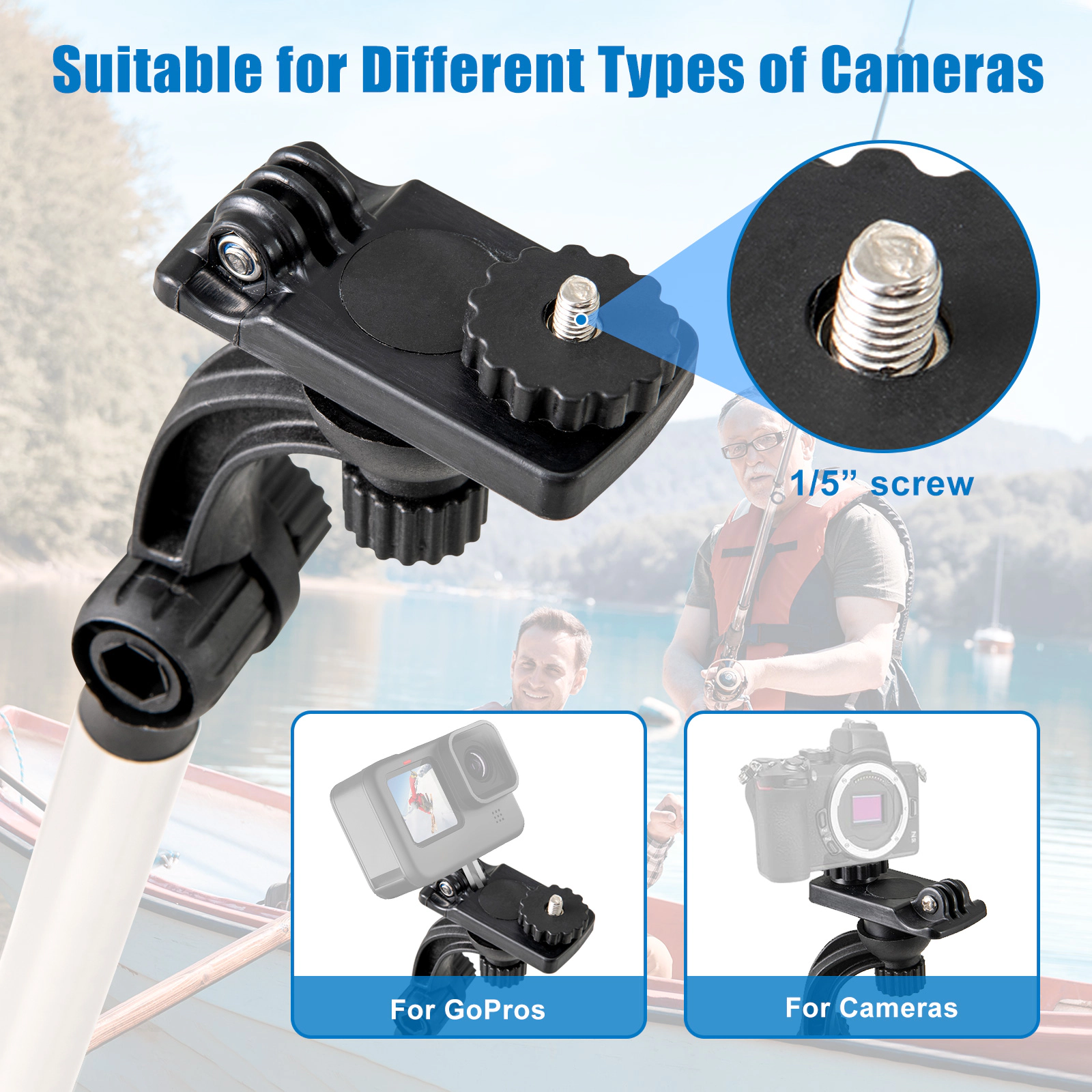 SUGIFT Adult Black 3-Piece 360-Degree Rotatable Kayak Rod Holder Set with Camera Mount and Oar Clip 20-in Max H