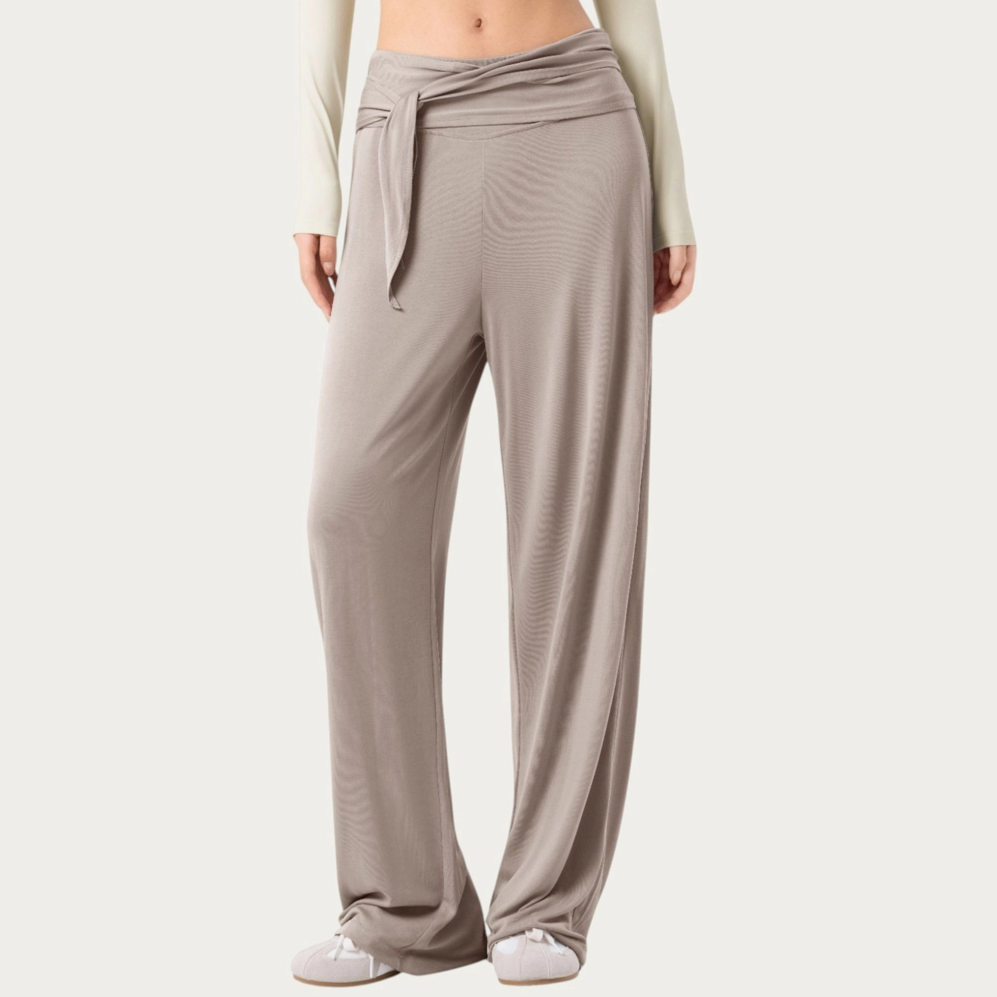 Anna-Kaci Women's Wide-Leg Lounge Pants with Wrap Tie Waistband and Relaxed High-Waist Fit