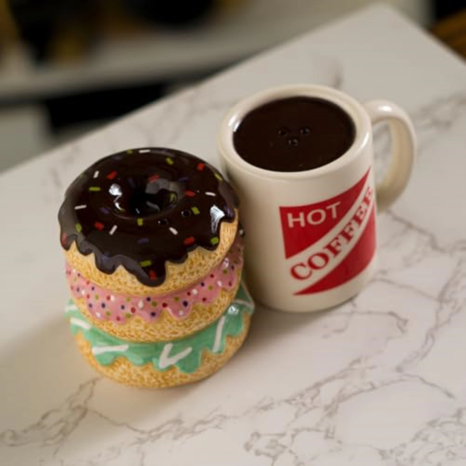 Pacific Giftware Morning Brew Hot Coffee and Donut Shop Ceramic Magnetic Salt and Pepper Shaker Set