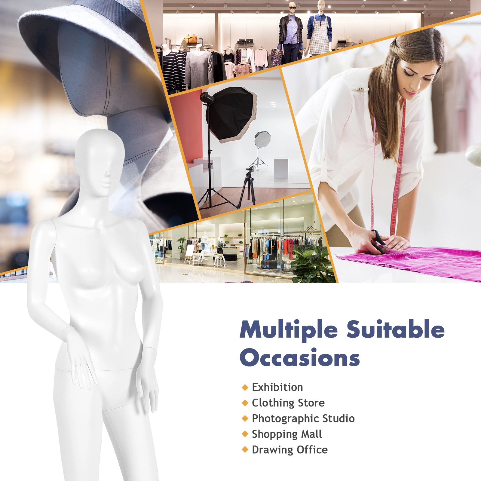 SUGIFT 5.8-ft White Full Body Female Mannequin with Detachable Arms Torso and Rectangular Metal Stand