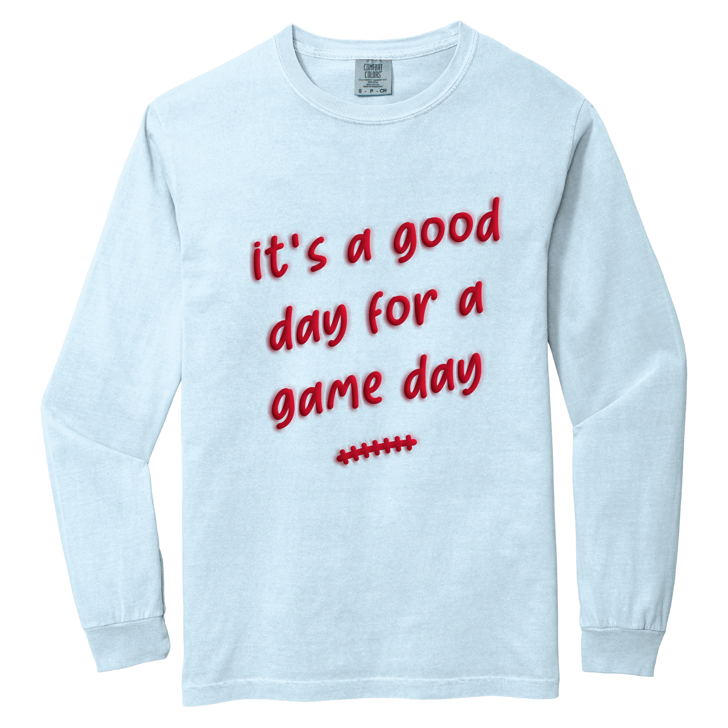 Simply Sage Market - Women's Garment Dyed Long Sleeve Graphic T-Shirt It's A Good Day For Game Puff Print