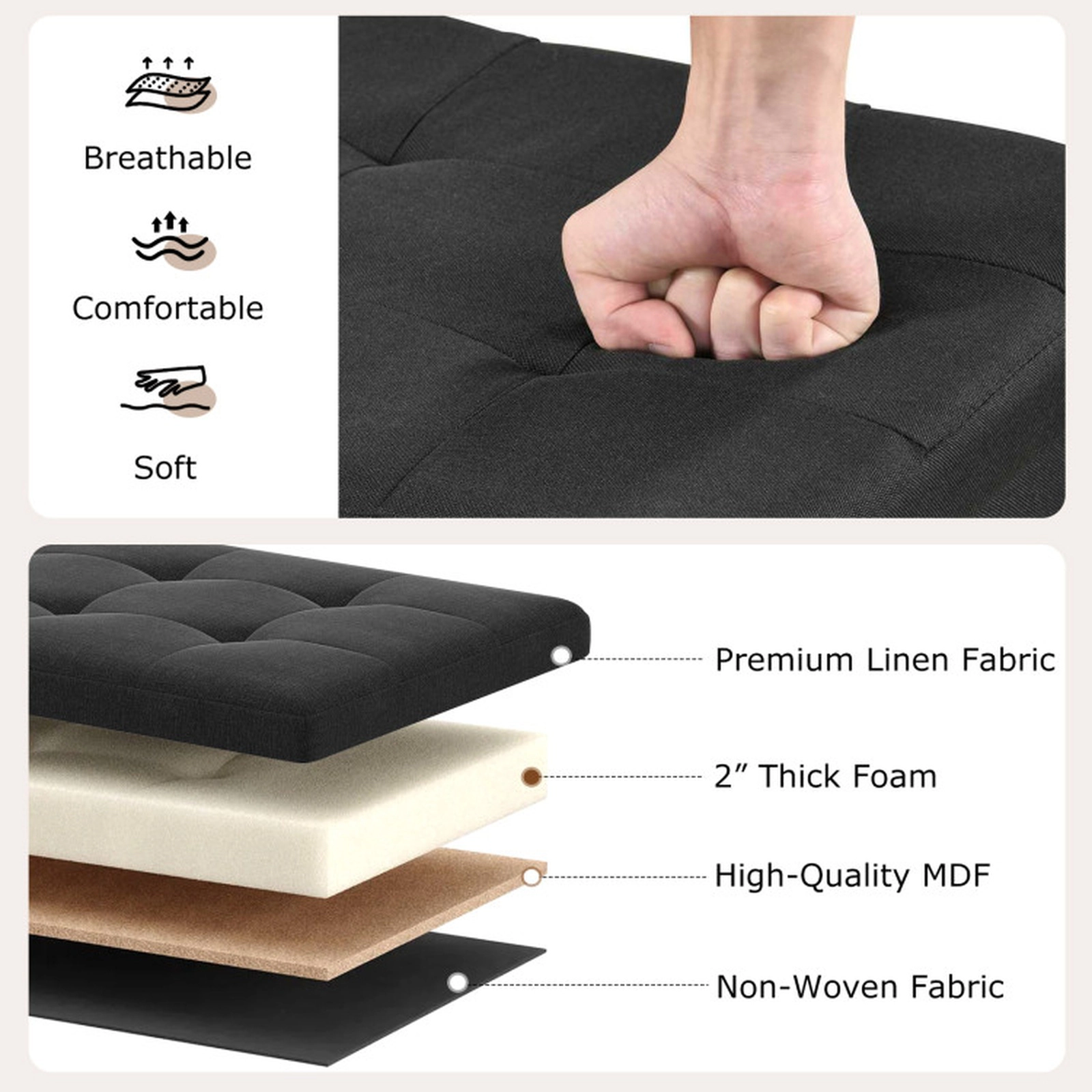 SUGIFT Folding Storage Ottoman Bench with Padded Seat 660-lb Capacity Dark Gray/Light Gray/Blue/Black/Brown