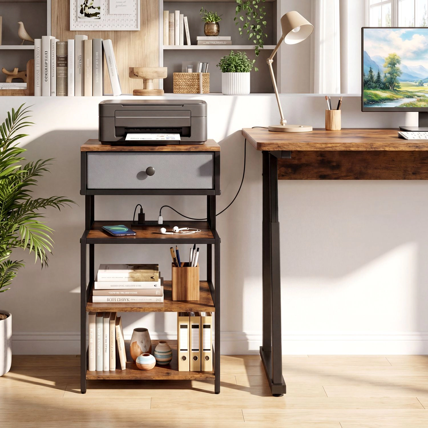 SlickBlue Rustic Brown Nightstand Set with Storage