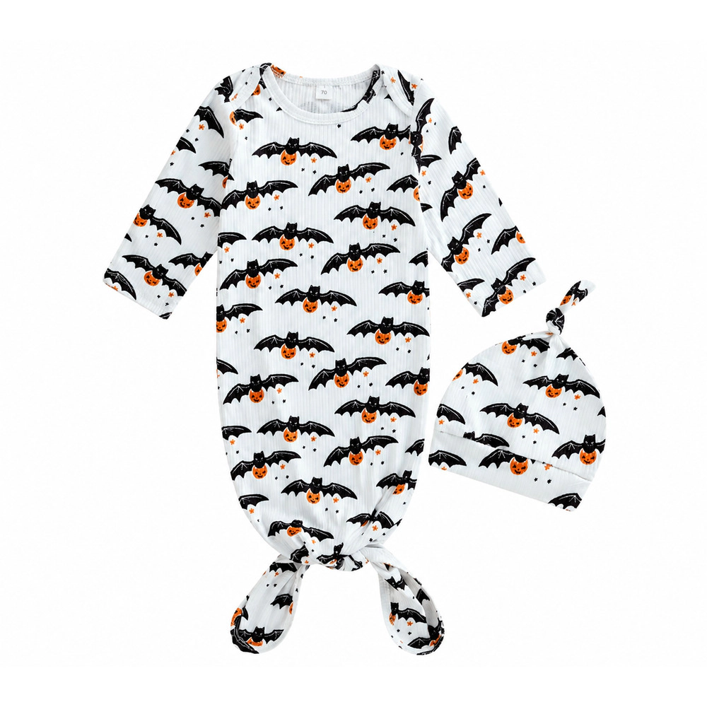 Laurenza's Baby Boys Halloween Bat Knotted Gown with Hat