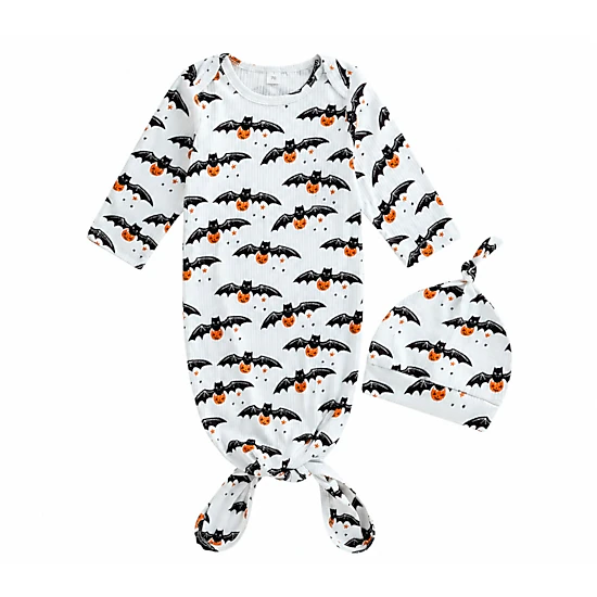 Laurenza's Baby Boys Halloween Bat Knotted Gown with Hat