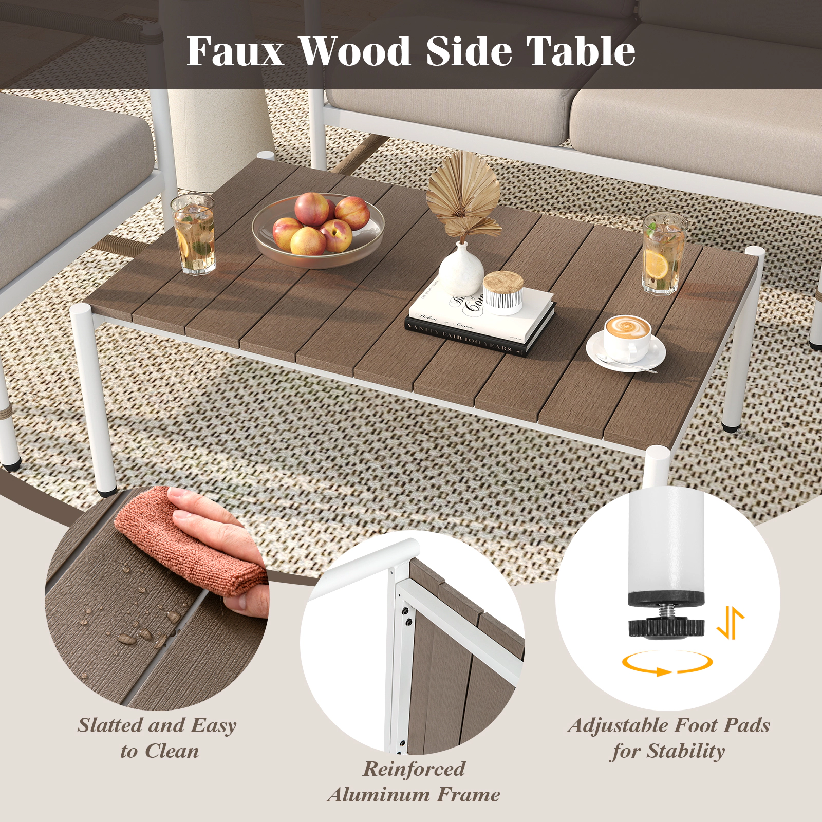 SUGIFT 5 in Thick Cushions Aluminum Frame Gray Patio Loveseat and Coffee Table Set