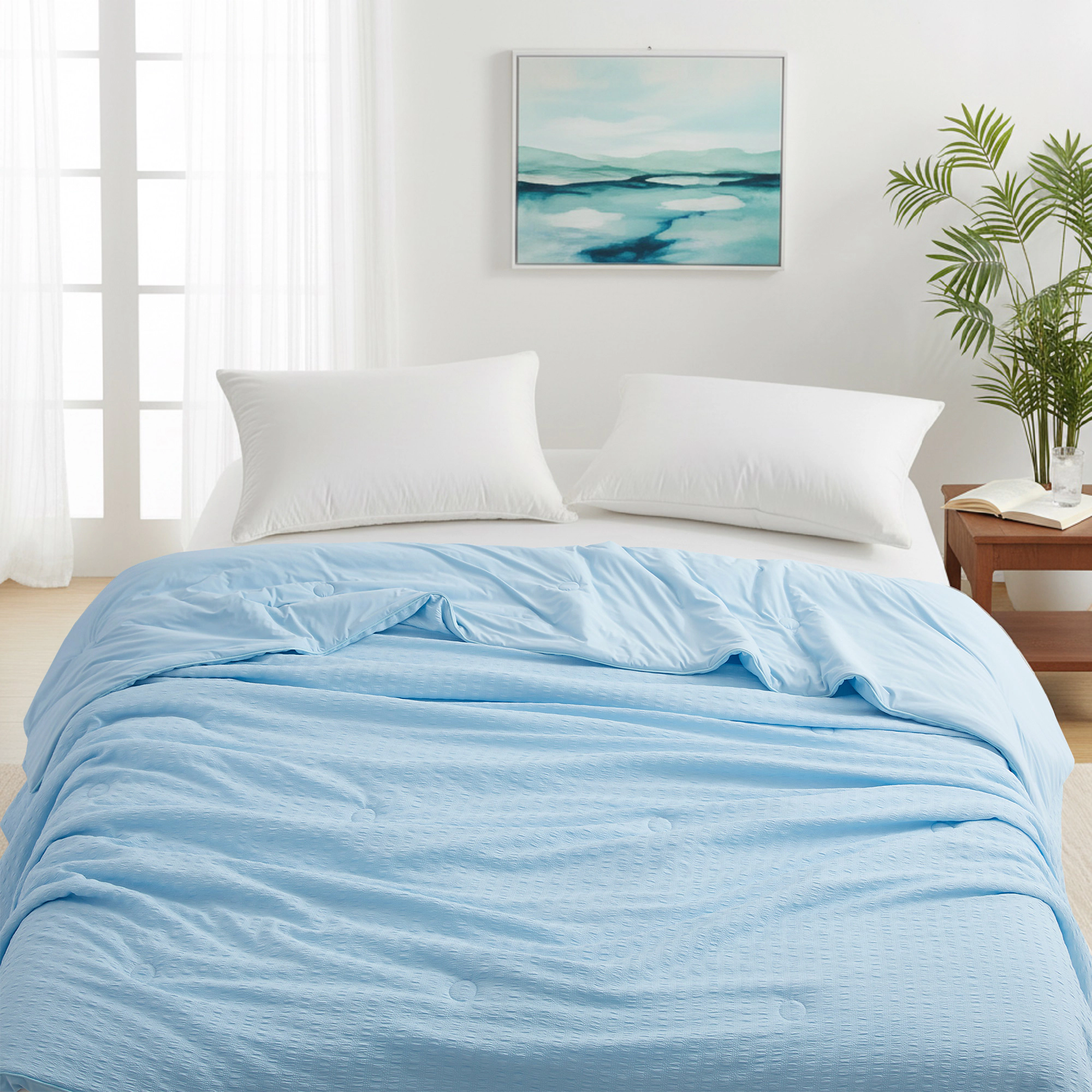 Unikome Seersucker Cooling Reversible Lightweight Blanket, Silk Smooth Summer Bedding Quilt