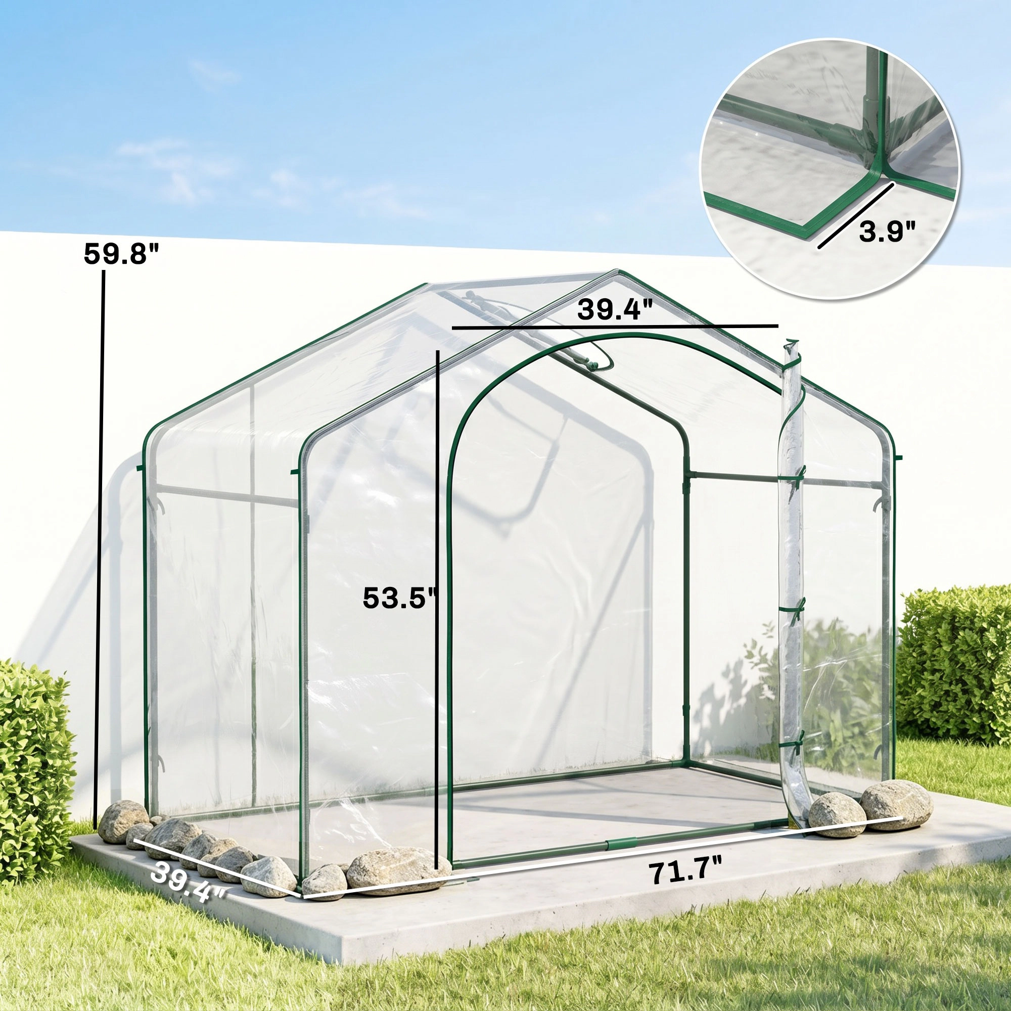 HONGGE 6' x 3' 5' Portable Walk-in Greenhouse, Cover, Steel Frame Garden Hot House, Zipper Door, Top Vent for Flowers
