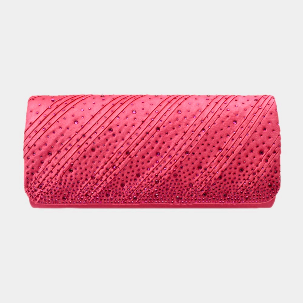 FASHNZFAB Diagonal Line Detailed Bling Evening Clutch / Crossbody Bag