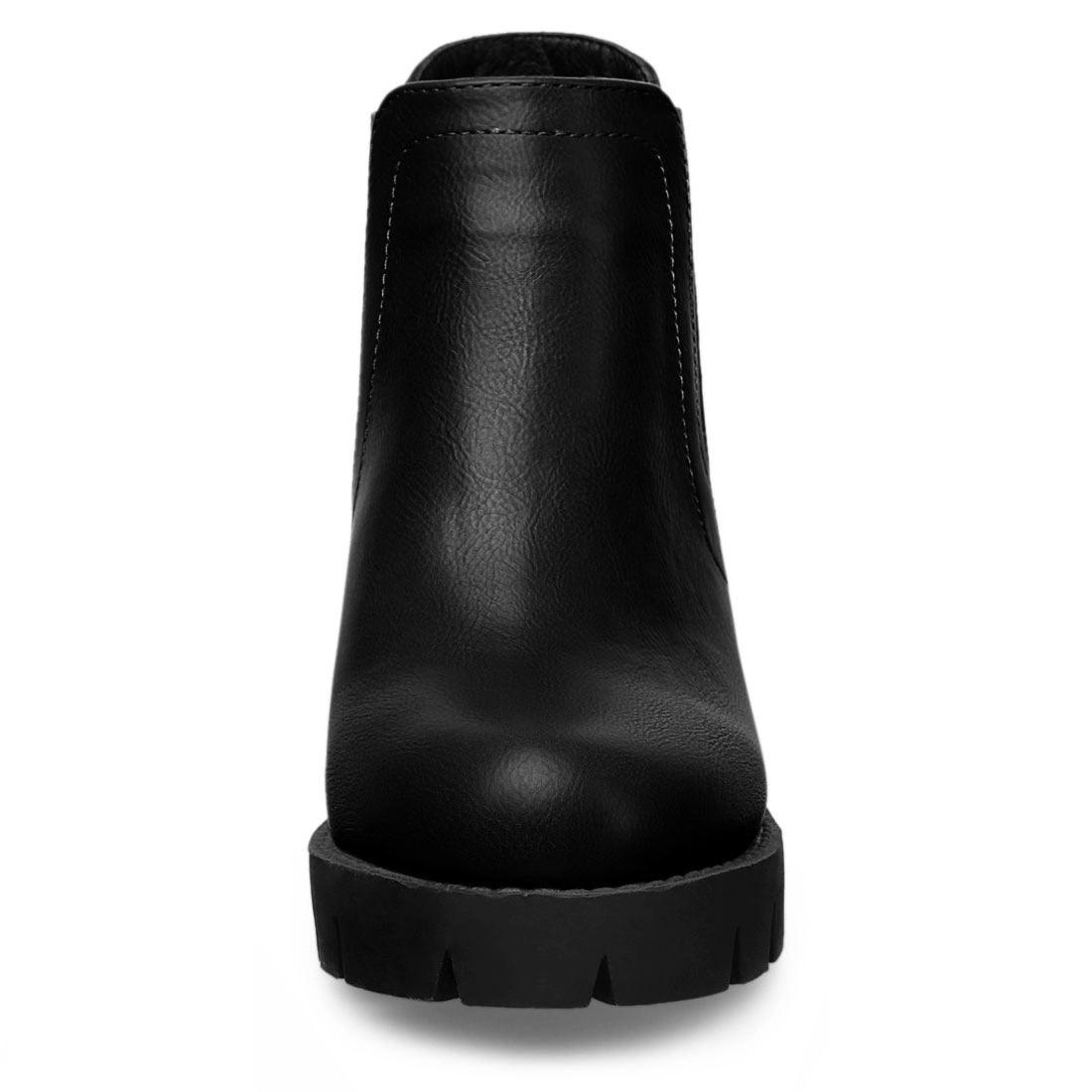 BLISSFUL STEP Women Lug Sole Chunky Heel Chelsea Ankle Boots