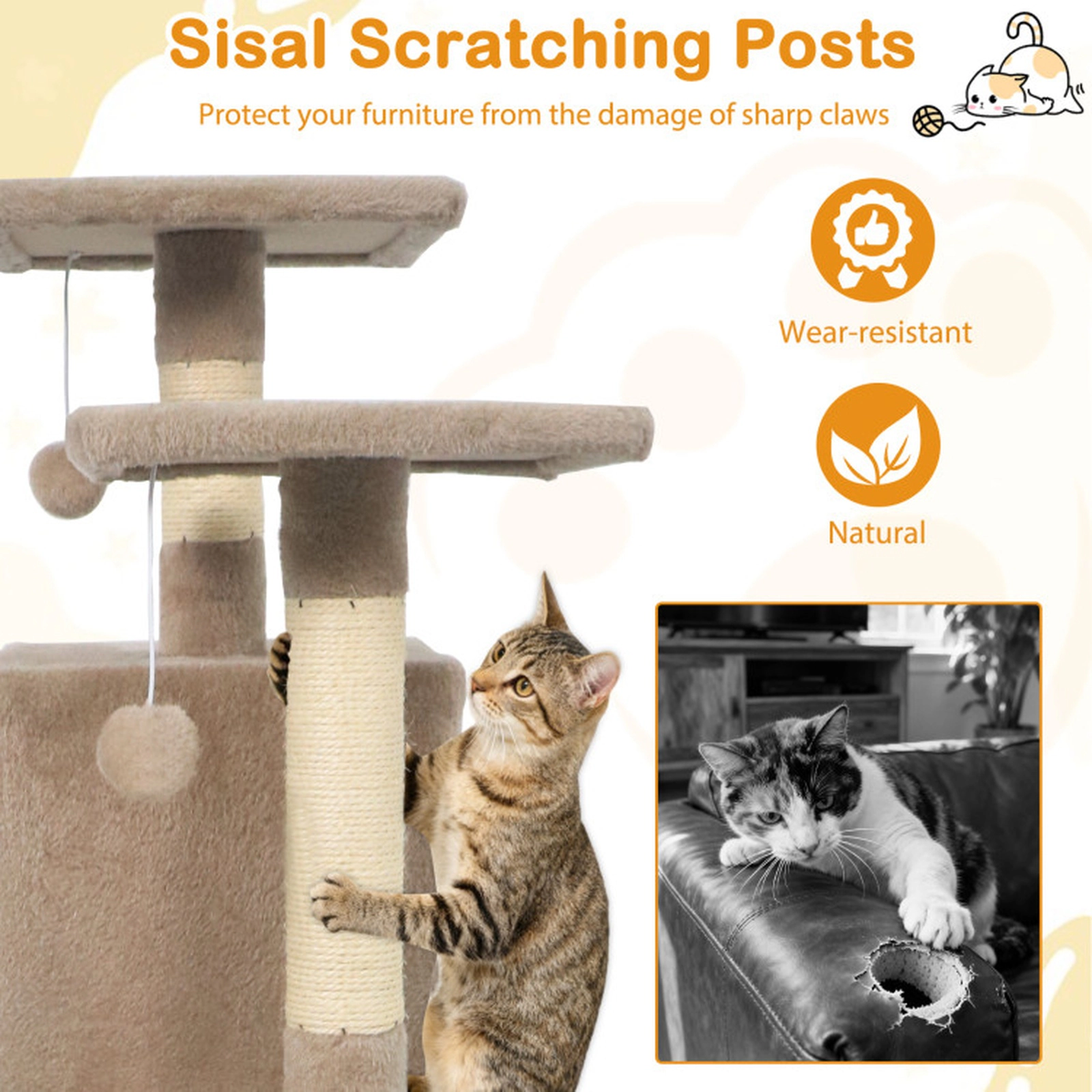 SUGIFT 57 Cat Tree with Dual Condos Hammock and 2 Dangling Balls